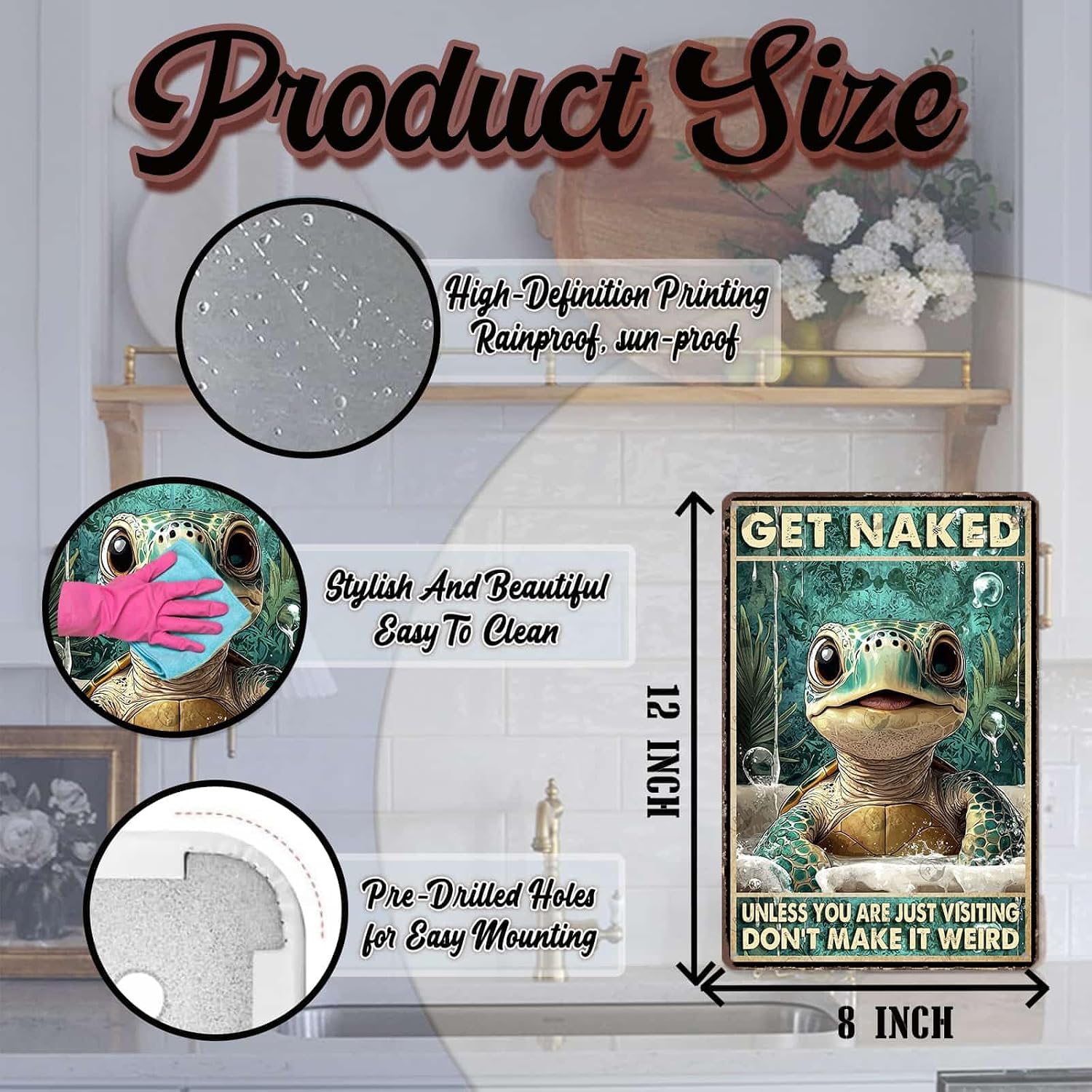 Vintage Sea Turtle Metal Sign Get Naked Unless You Are Just Visiting Don'T Make It Weird Fun Wall Decor for Home Beach Theme Bathroom Parlor Tin Plaque 12x8 Inch