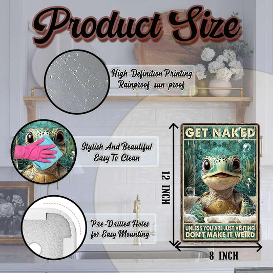 Vintage Sea Turtle Metal Sign Get Naked Unless You Are Just Visiting Don'T Make It Weird Fun Wall Decor for Home Beach Theme Bathroom Parlor Tin Plaque 12x8 Inch