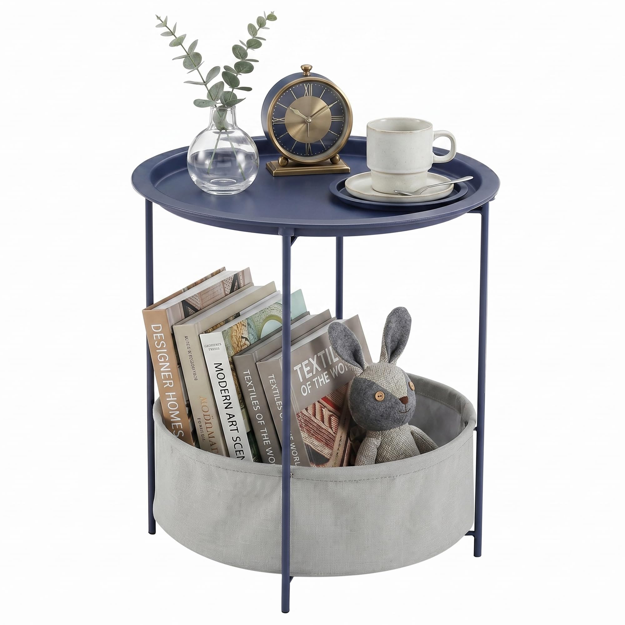 VECELO Side/End Table, Folding Round Metal Anti-Rust and Waterproof Outdoor or Indoor Tray for Living Room Bedroom Balcony and Office, 2 PCS, Dark Green