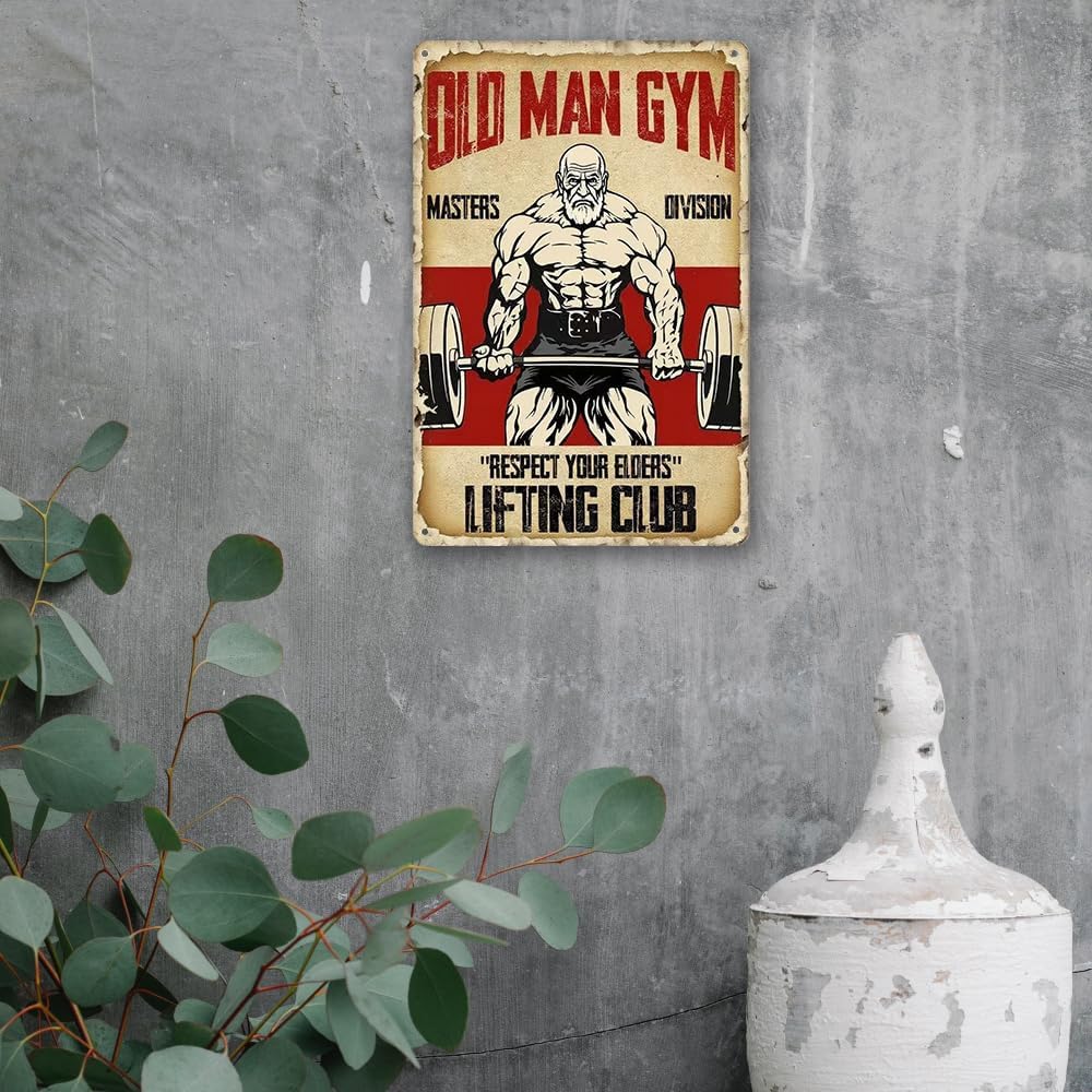 Old Man Gym Sign Home Gym Decor Gym Sign Gym Poster Masters Division Respect Your Elders Fitness Metal Sign Weightlifting Posters Gym Posters For Home Gym Motivational Wall Art Decorations 8x12 Inch