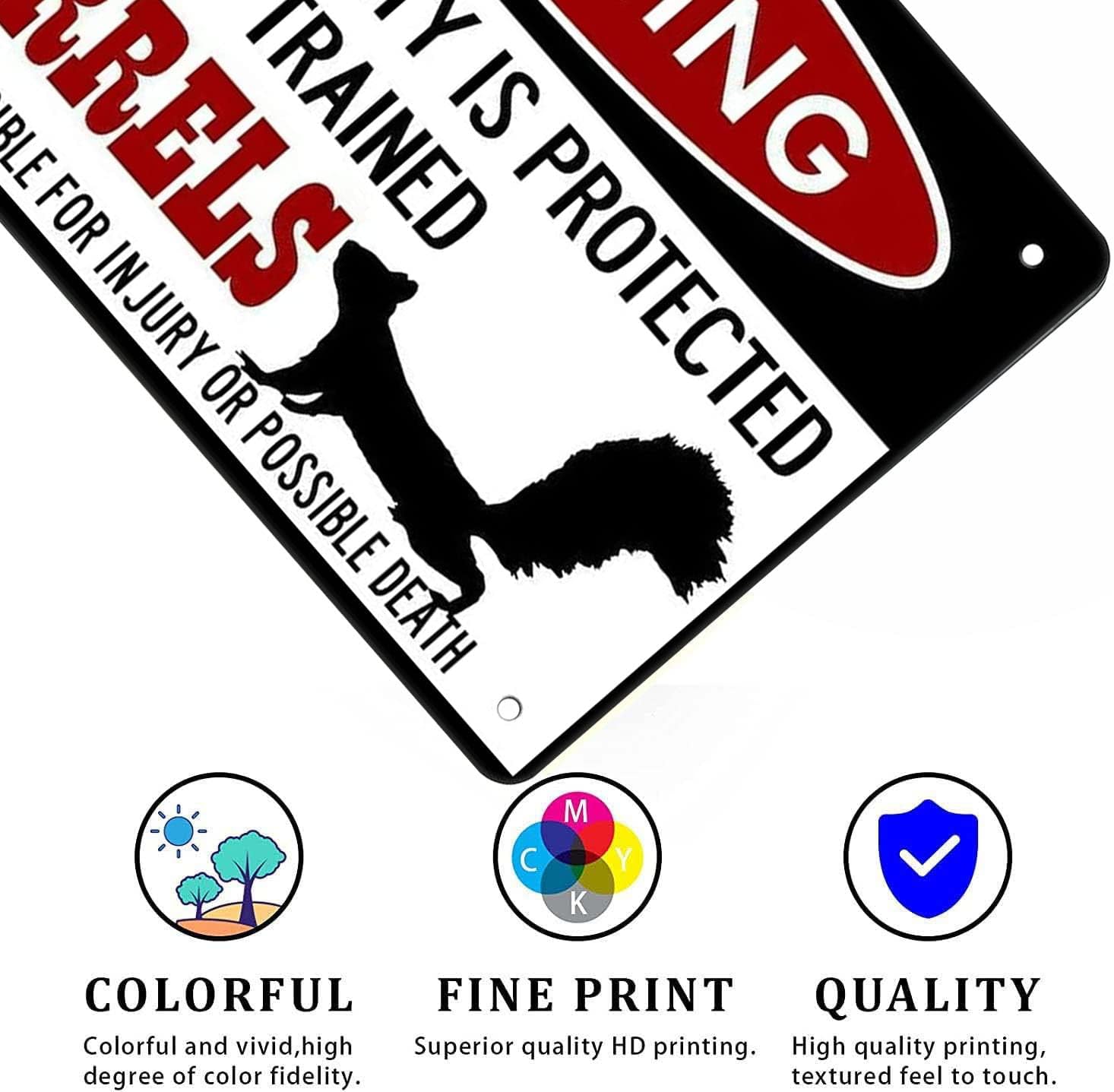 Squirrel Protected By Squirrels Warning Beware Of Squirrel Sign Funny Metal Tin Sign Aluminum Sign Poster Warning Signs For Pets Outside The Home 8x12 Inch, white black