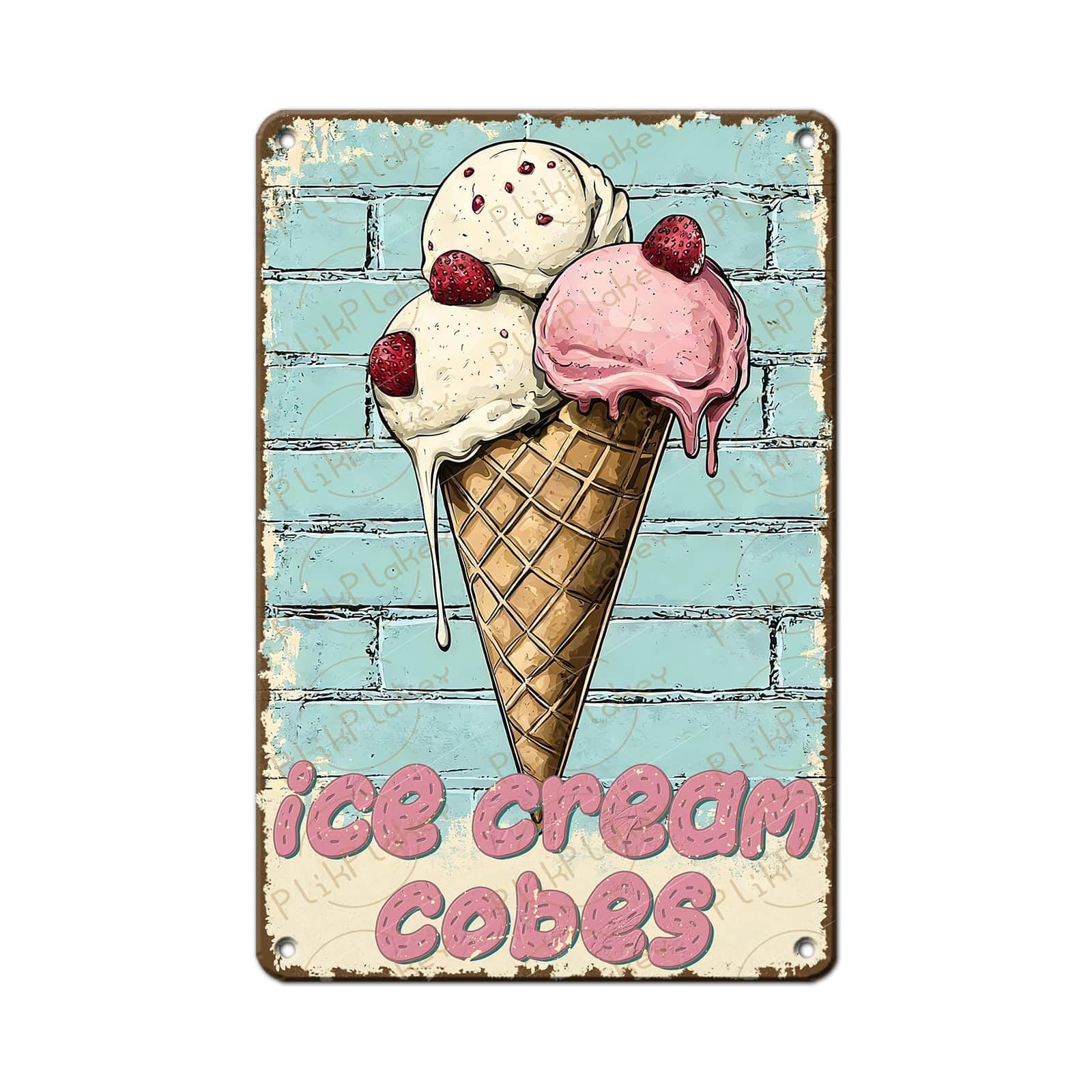 Vintage Metal Tin Sign Ice Cream Retro Sweet Food Diner Wall Decor Kitchen Cafe Bar Club Home Kids Room Living Room Dessert Store Hotel Poster 12x8 Inch