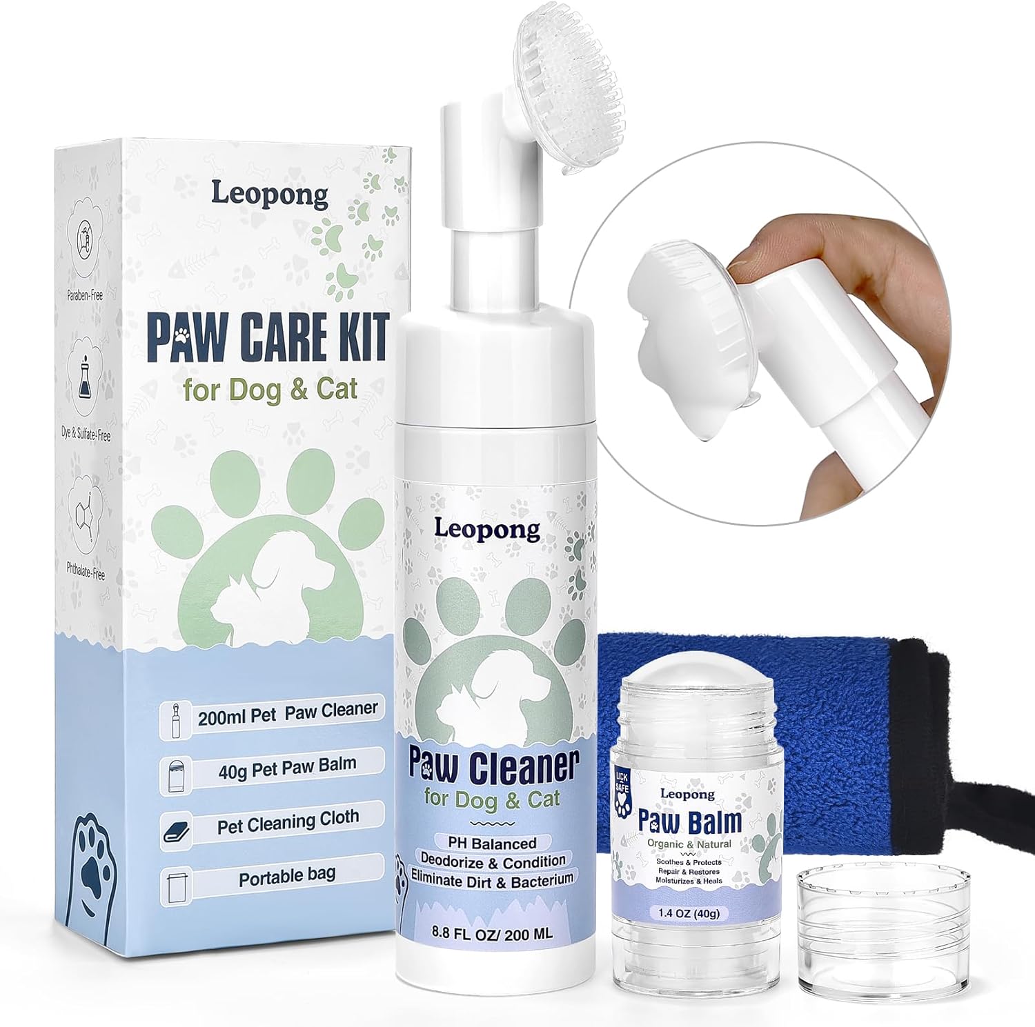 Leopong Dog Paw Care Kit, Paw Cleaner & Paw Balm for Dogs