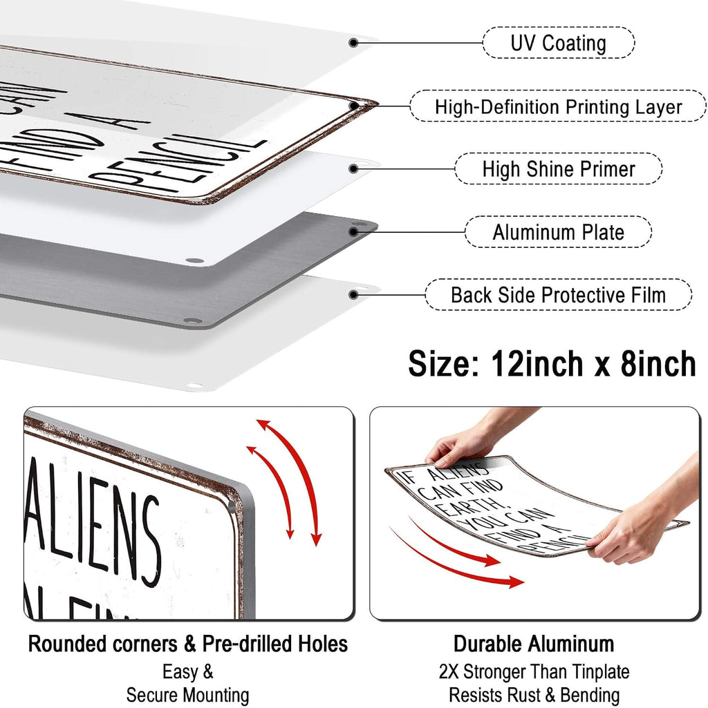 If Aliens Can Find Earth Pencil Sign, Funny Science Teacher Gifts Tin Sign for High School Science Biology Math History Social Studies Classroom Decor 8x12 Inches
