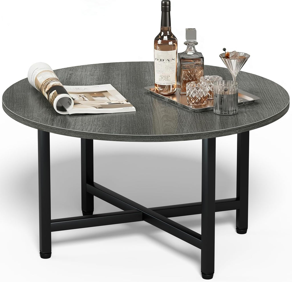 FAMIDGE Coffee Table, 23.6" Coffee Tables for Living Room, Round Coffee Table with Metal Frame, Floor Table for Sitting on The Floor, Home, Office, Black