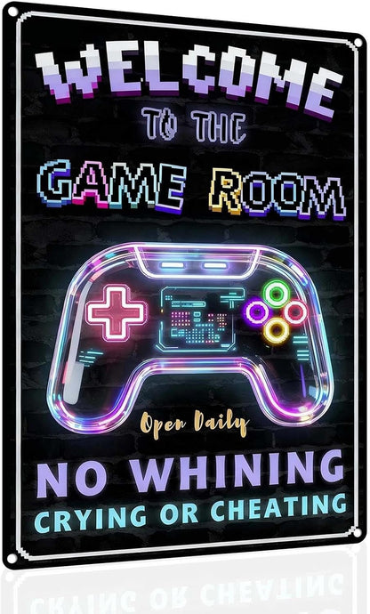 Gaming Room Metal Signs Decor- Cool Metal Tin Sign Wall Art Decor"Welcome to the Game Room", Gamer Room Tin Sign Gift for Boy, Girl, Boyfriend,12x8 inch