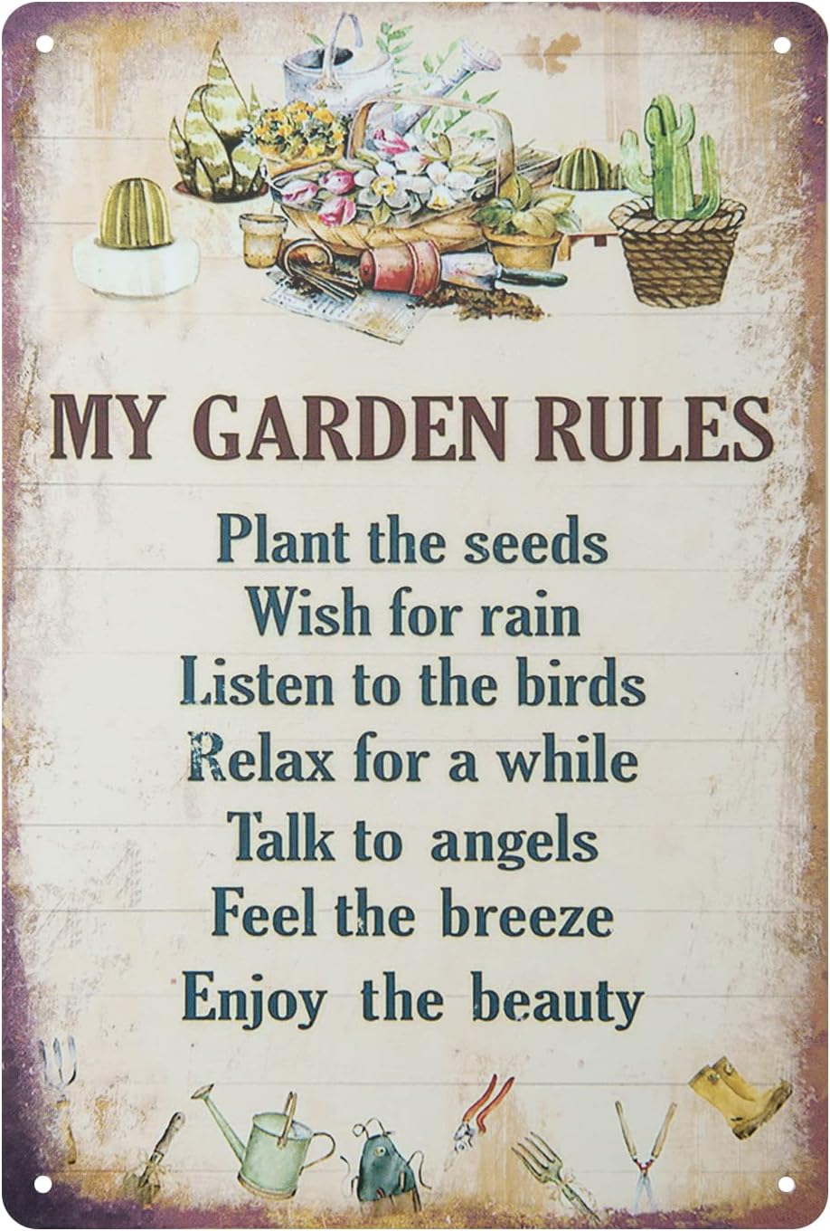 ERLOOD My Garden Rules Metal Tin Sign Vintage Wall Decoration Home Garden Kitchen Art Sign 8 x 12