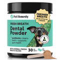 Dog Breath Freshener Dental Powder - Teeth Cleaning Plaque Off + Tartar Remover for Dogs - Care Supplement Food Topper with Kelp, HMP + Postbiotics for Healthy Gums - Mint Flavor (30 Servings)