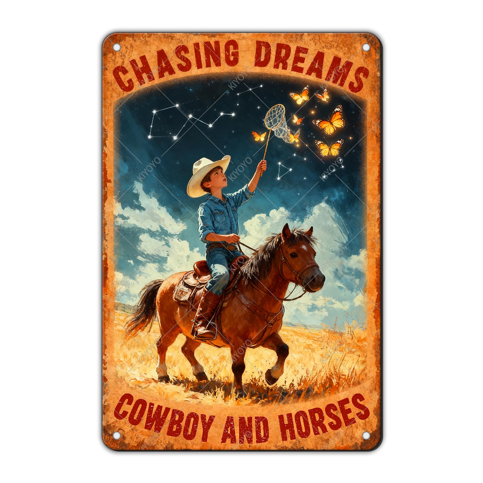 Vintage Metal Tin Sign You Don't Stop Riding When You Get Old Retro Wall Art Decor Woman Riding Horse Under Moon 12x8 Inch