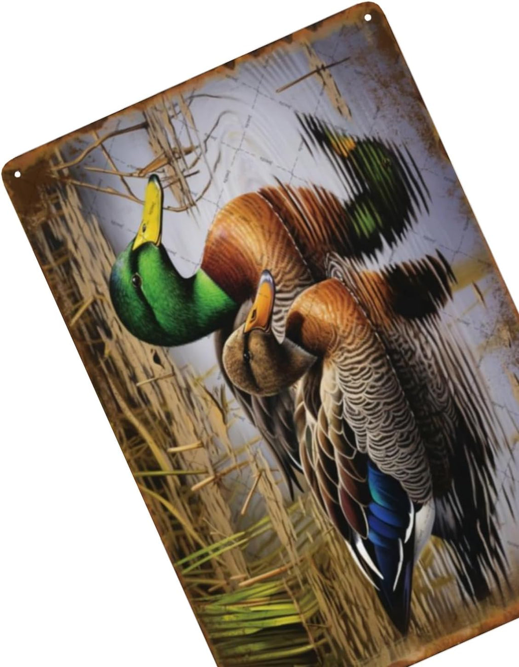 Two Mallard Ducks Swimming Metal Tin Signs Wild Birds Animal Tin Signs Ducks Tin Sign For Outdoor Indoor Lake Garden Country Bedroom Home 8x12 Inch