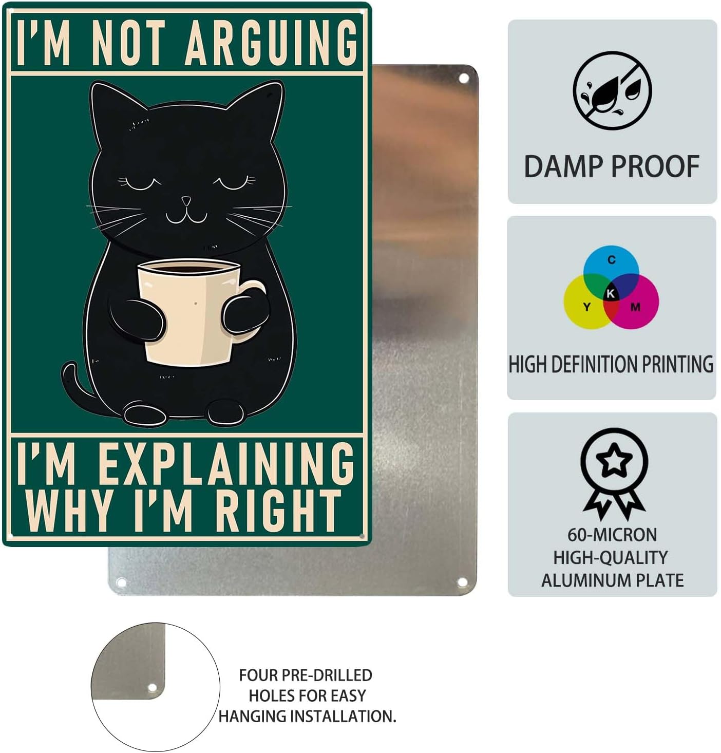 Retro Black Cat Office Funny Poster Metal Sign Vintage I'M Not Arguing Wall Decor Funny Signs Decorations Art Poster 8x12Inch TIN sign For Home Bathroom Bar Garden Restroom Bedroom Cafe