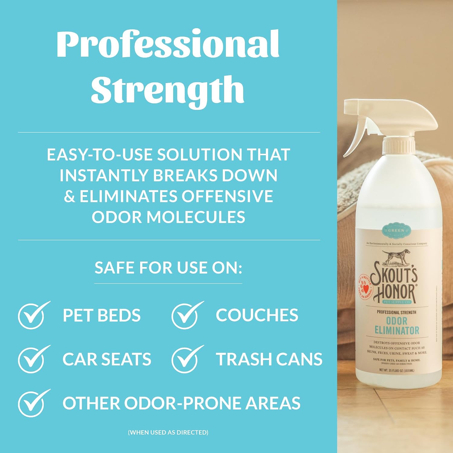 Skout's Honor Odor Eliminator - Plant-Powered Deodorizer for Offensive Pet Odors, Destroys Molecules On Contact - Biodegradable, Eco-Friendly, No Residue, 35 oz