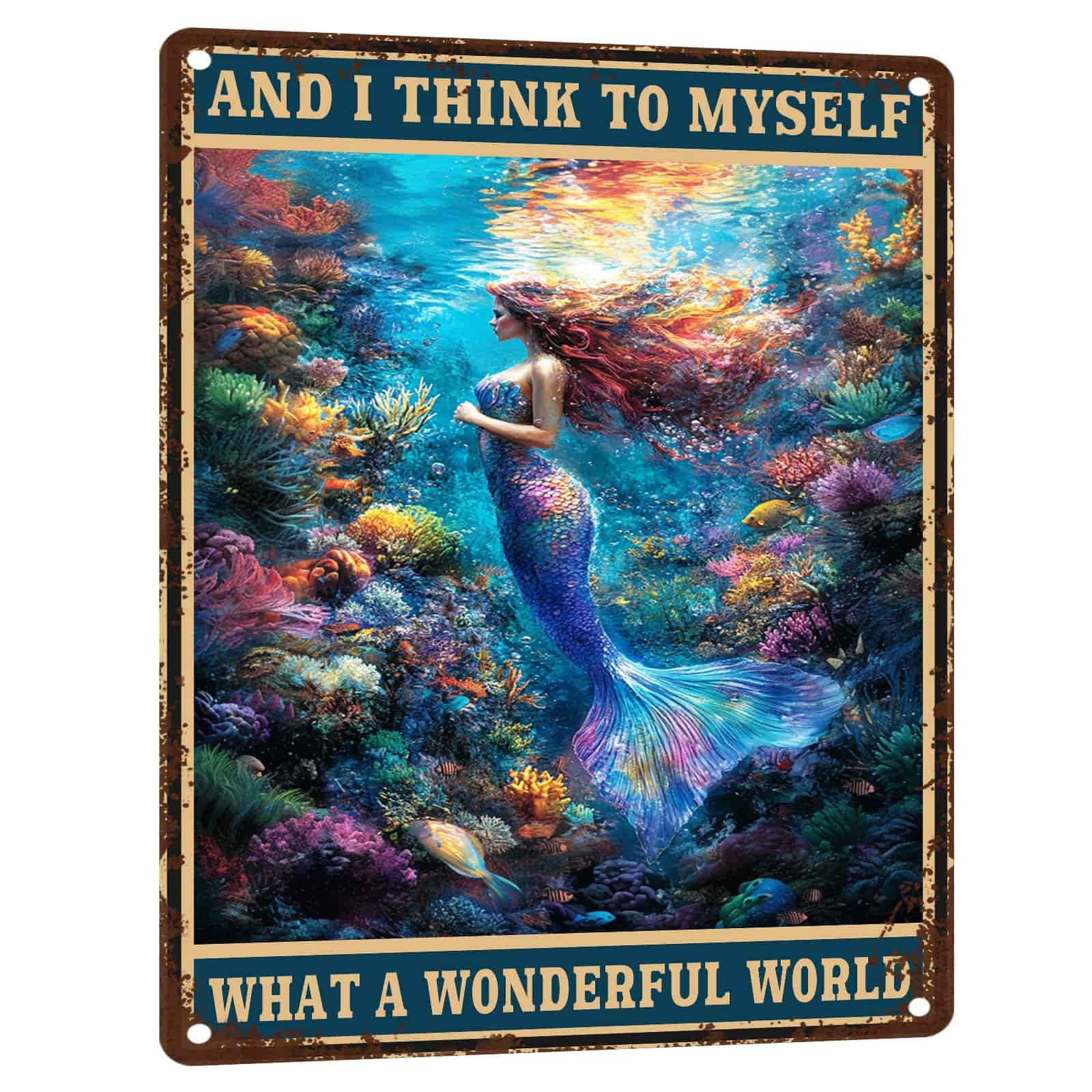 Mermaid Metal Tin Sign Vintage Mermaid Bathroom Decor Wall Art Rustic Funny Bathroom Sign for Home Restroom Washroom Decor 8x12 Inch