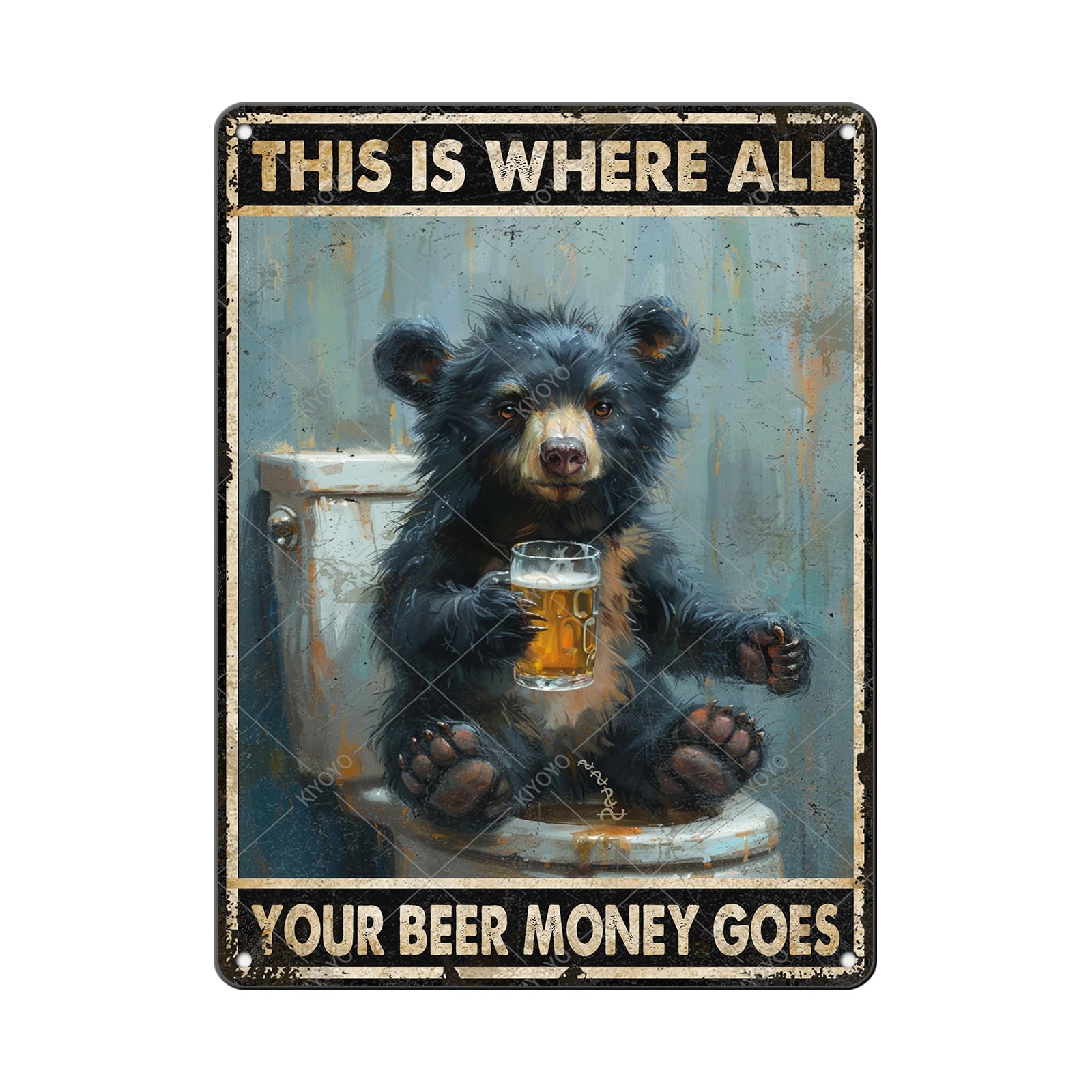 Funny Bear Metal Tin Sign Black and White Bathroom Vintage Bathroom Signs Restroom Wall Decor 12x8 Inch
