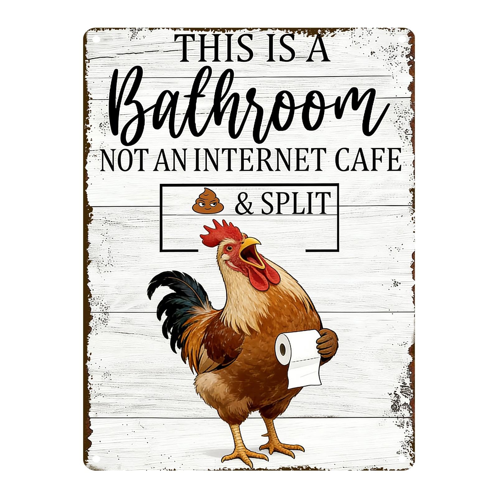 Funny Chicken Metal Tin Sign Bathroom Decor This Is A Bathroom Not An Internet Cafe Signs Retro Posters for Home Restroom Toilet Washroom 8x12inch