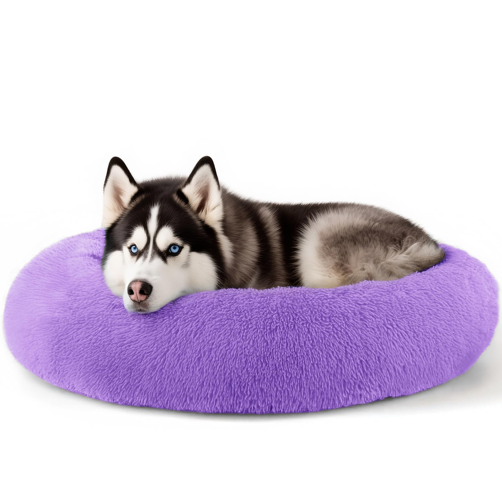 Hoewina Dog & Cat Bed for Indoor Cats, 20in Calming Donut Bed for Puppy and Kitten, Washable Round Fluffy Pet Bed for Small Medium Dogs and Cats (Light Grey)