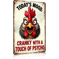 FunnySign Rooster Décor Today's Mood: Cranky With A Touch Of Psycho Rustic Tin Sign For Home Farm Chicken Coop Decor 8x12 Inch (9712)