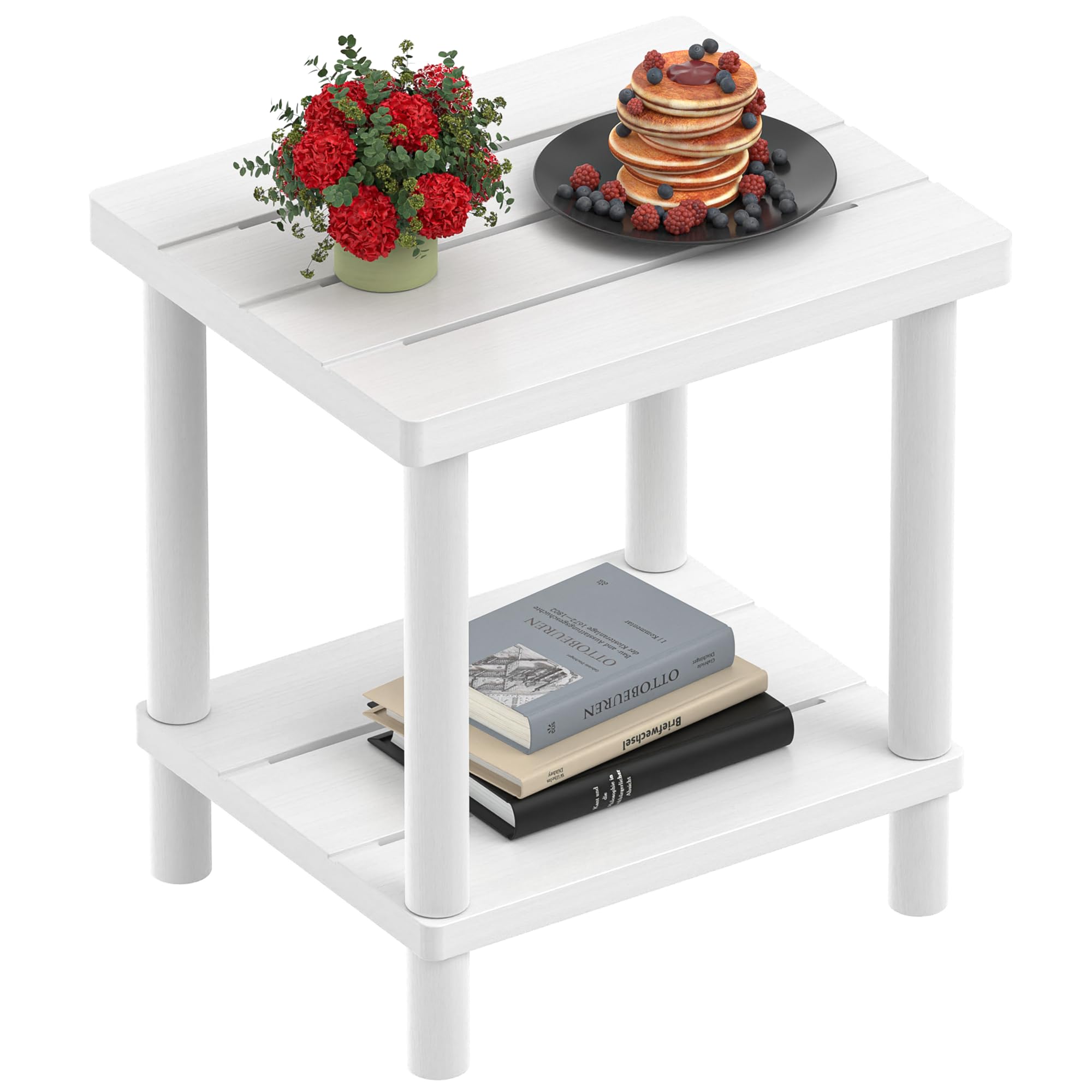 LEJANEOYE Outdoor Side Table, 2-Tier Small Outdoor Table for Patio, Adirondack Side Tables for Outside or Indoor, Bamboo End Table for Pool, Porch, Weather Resistant Easy Maintenance-Black