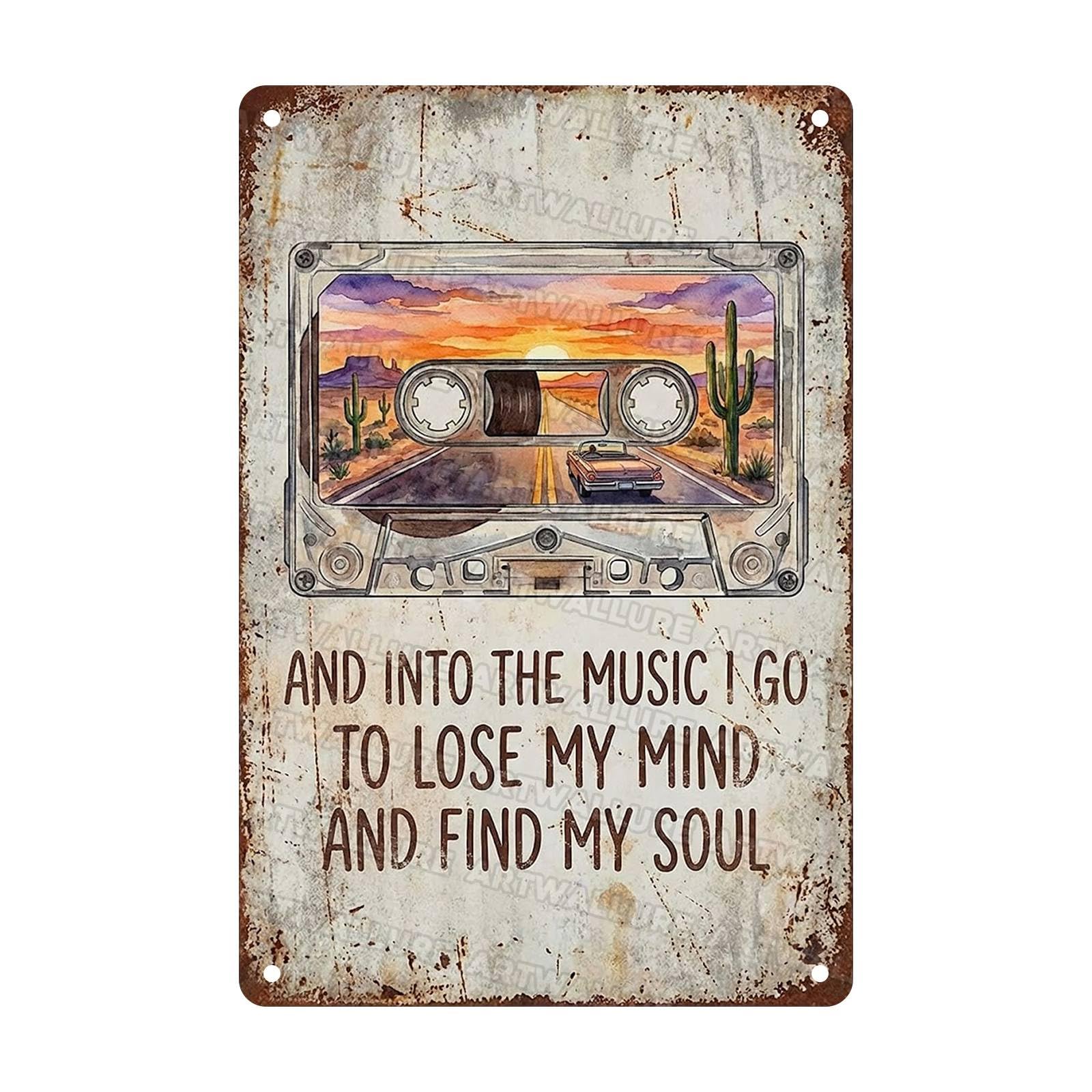 Acoustic Guitar Metal Tin Sign Nature Scenery Music Decor Vintage Wall Art Gift for Guitar Player Camping Lover 8x12Inch