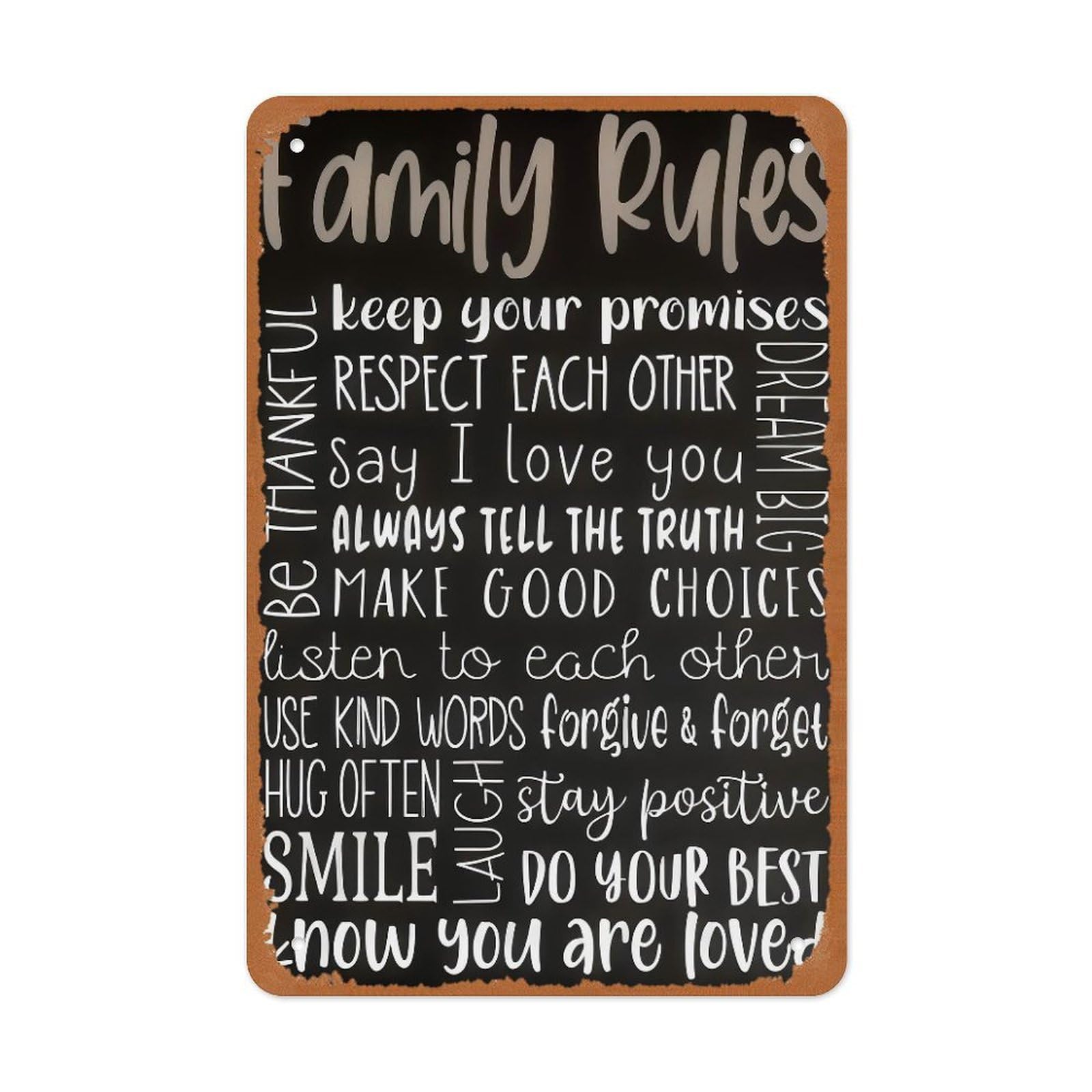 House Rules Metal Tin Sign – Black & White Family Rules Typography Poster, Chalkboard Farmhouse Rustic Wall Art for Entryway Kitchen Living Room, Vintage Home Decor 12x8 Inch