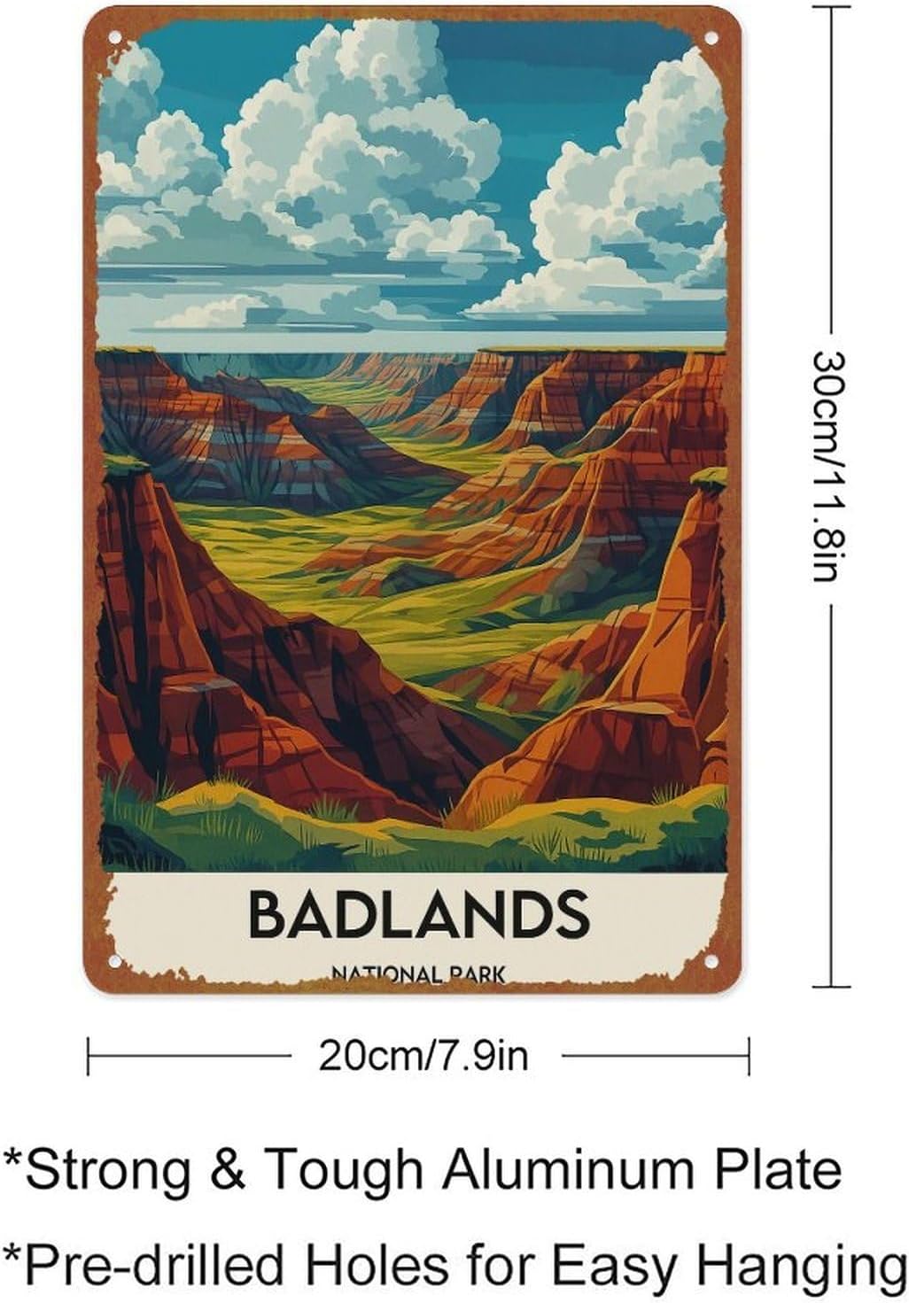 Badlands National Park Print Poster - Vintage Landscape Metal Tin Sign For Home, Bedroom, Office, Bathroom Wall Decoration, Size 12x8 Inches