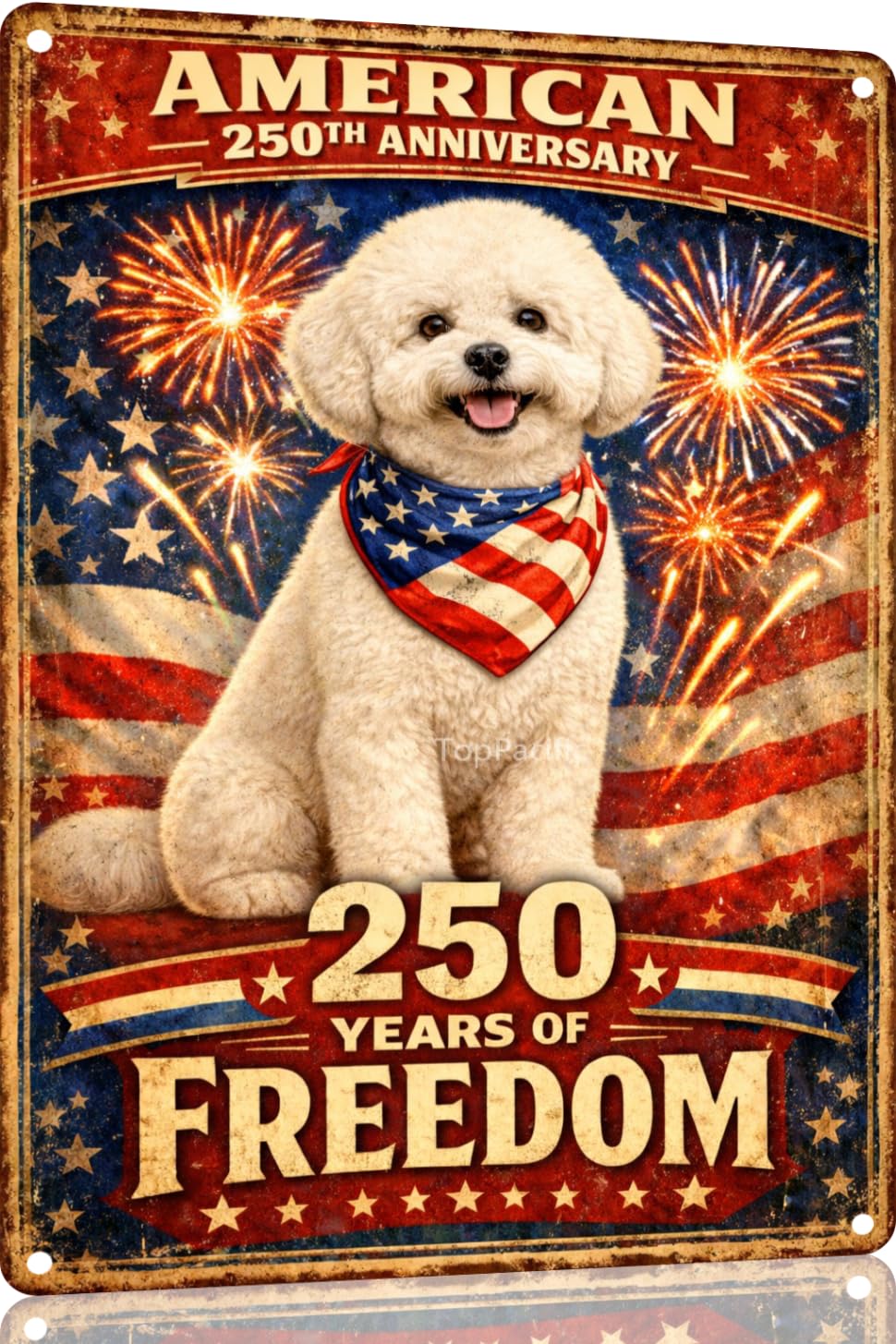 American 250th Anniversary Border Collie Funny Tin Sign 12x8 Inch Independence Day Vintage Metal Wall Art Retro Humor for Kitchen Bedroom Room Home Gift Decoration(59342)