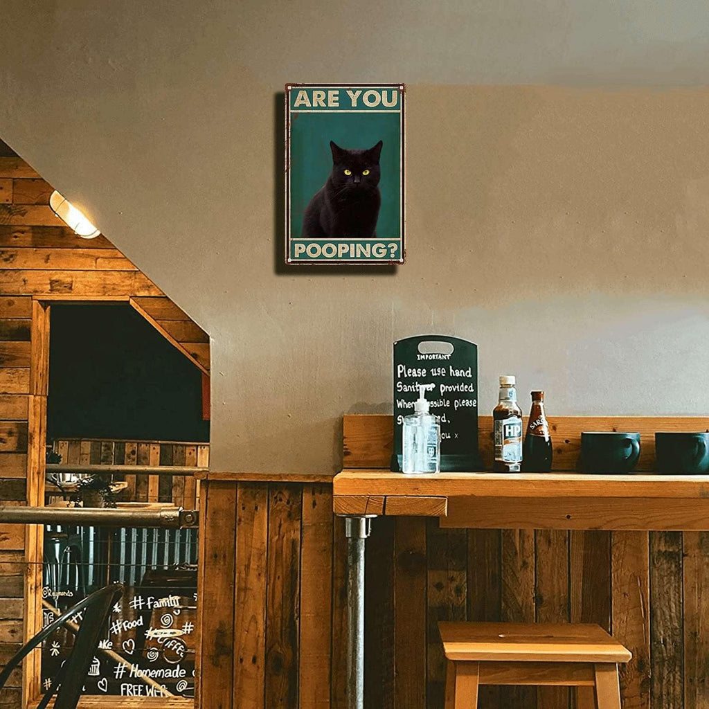 THUANCKY Metal Sign are You Pooping Cat Bathroom Funny Novelty Funny Metal Sign Wall Decor Man Cave Bar 8x12inch Tin Sign