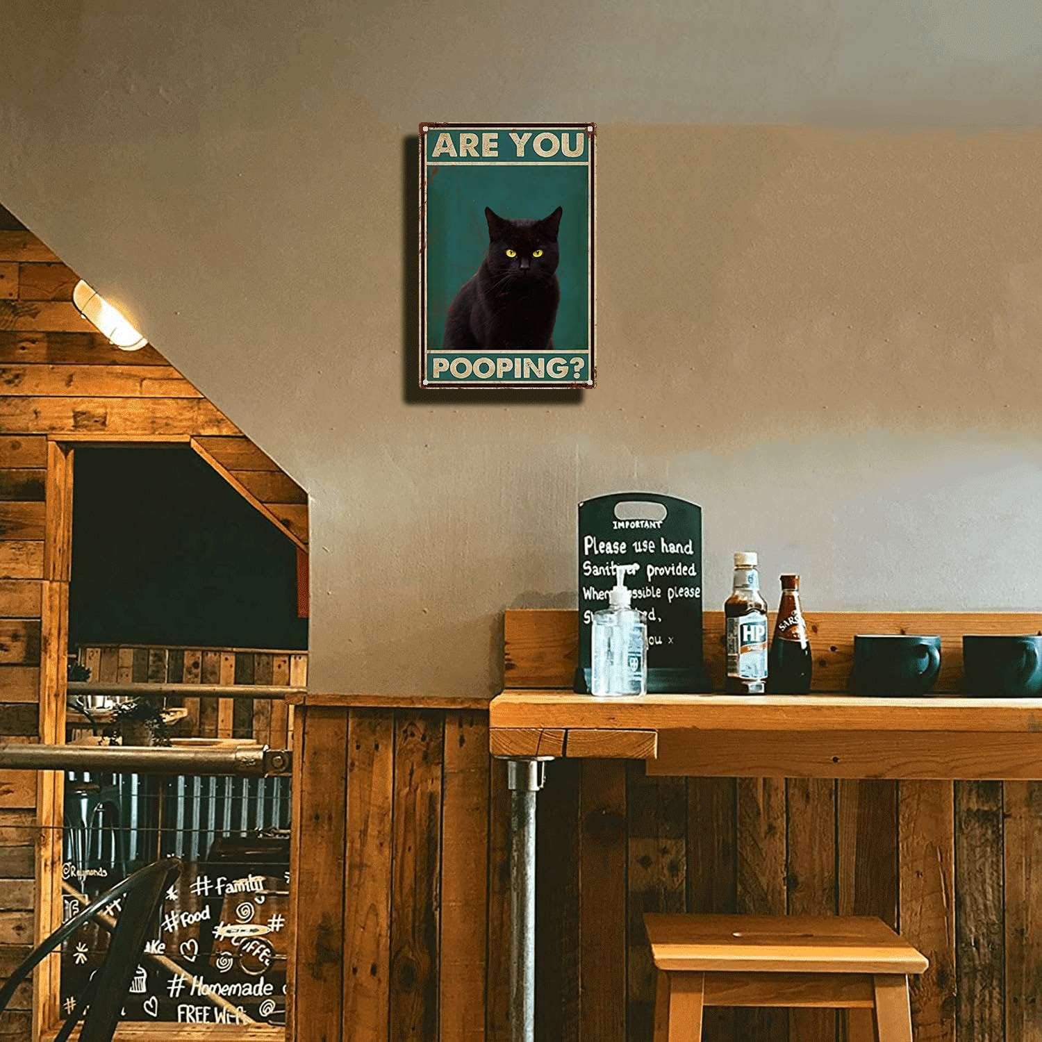 THUANCKY Metal Sign are You Pooping Cat Bathroom Funny Novelty Funny Metal Sign Wall Decor Man Cave Bar 8x12inch Tin Sign