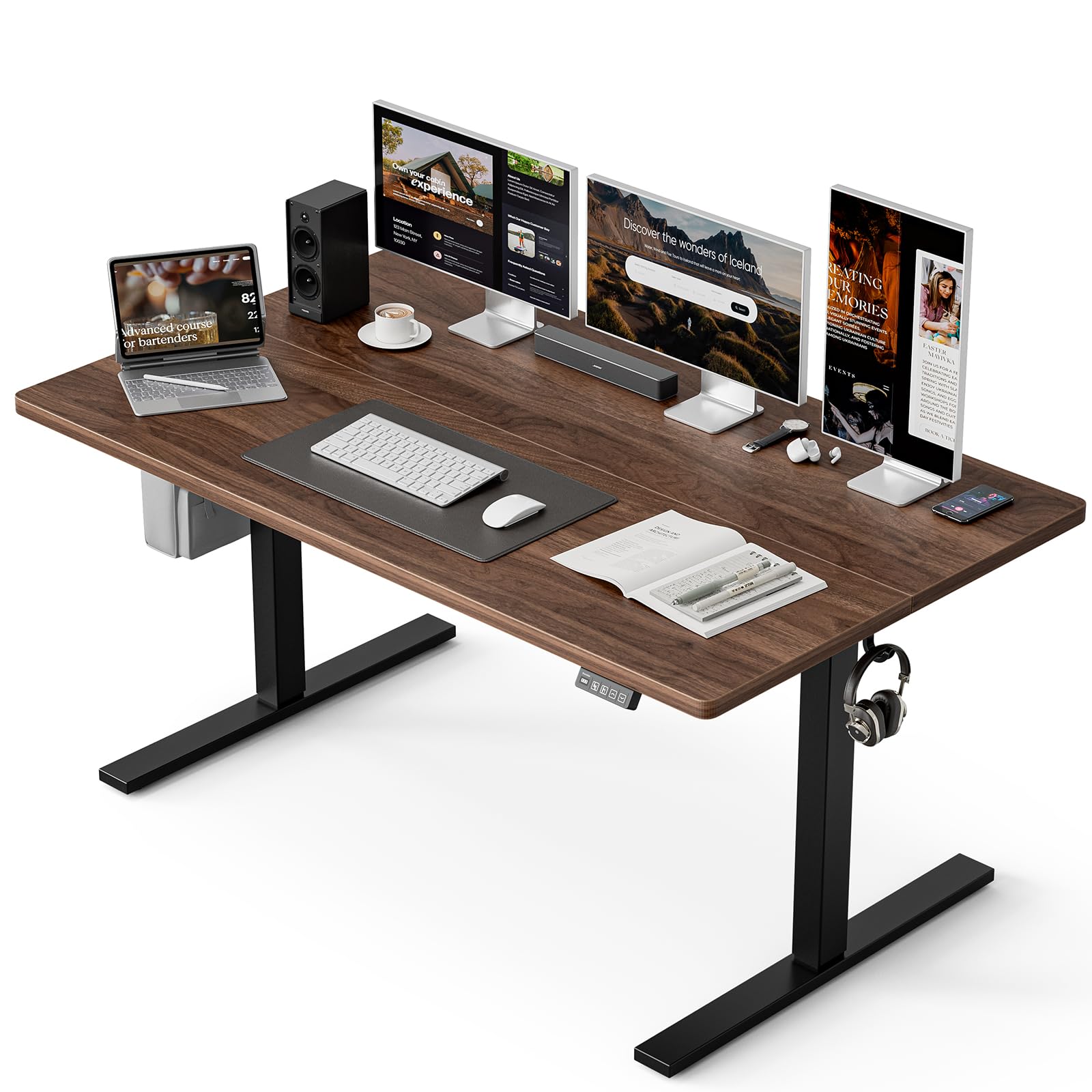 Grandder 55x32 Extra-Deep Electric Standing Desk, Wide Desktop Fits 49" Ultrawide Monitor+Dual Screens, 176 lbs Capacity, 2 Memory Presets, Anti Collision, Computer Desk for Home Office & Gaming, Oak