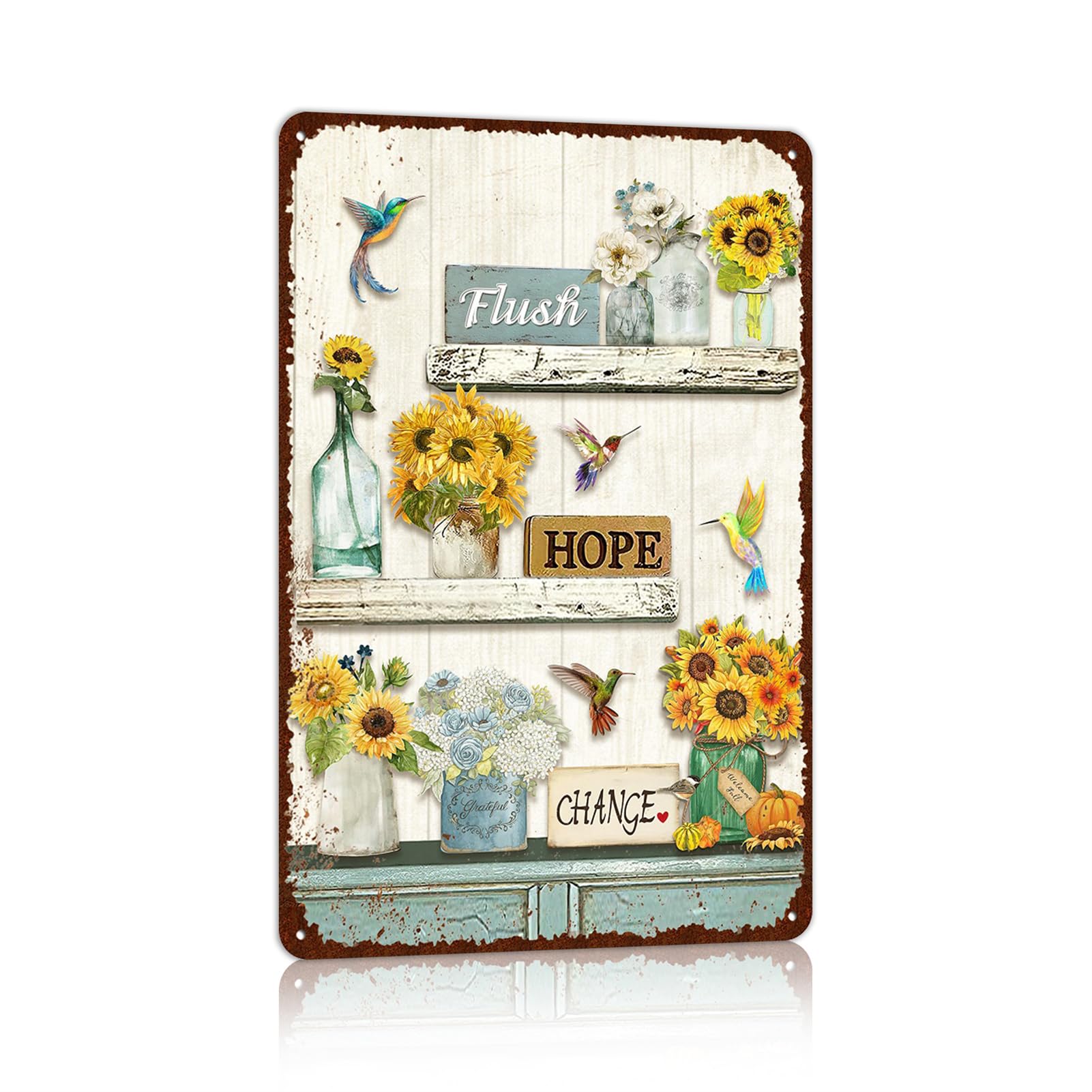 Vintage Farmhouse Bathroom Metal Tin Signs Rustic Flower Country Wall Art Decor 8X12 Inches