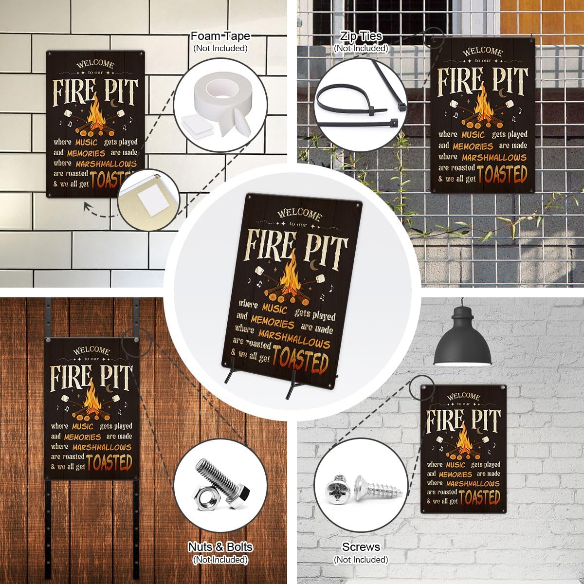 Welcome To Our Fire Pit Tin Sign Vintage Wall Decor Funny Camper Door Decorations Retro Camp Art Poster Metal Signs Hanging Plaque for Home Bar Bedroom Cafe Patio Porch Garage Pub 12X8 Inch