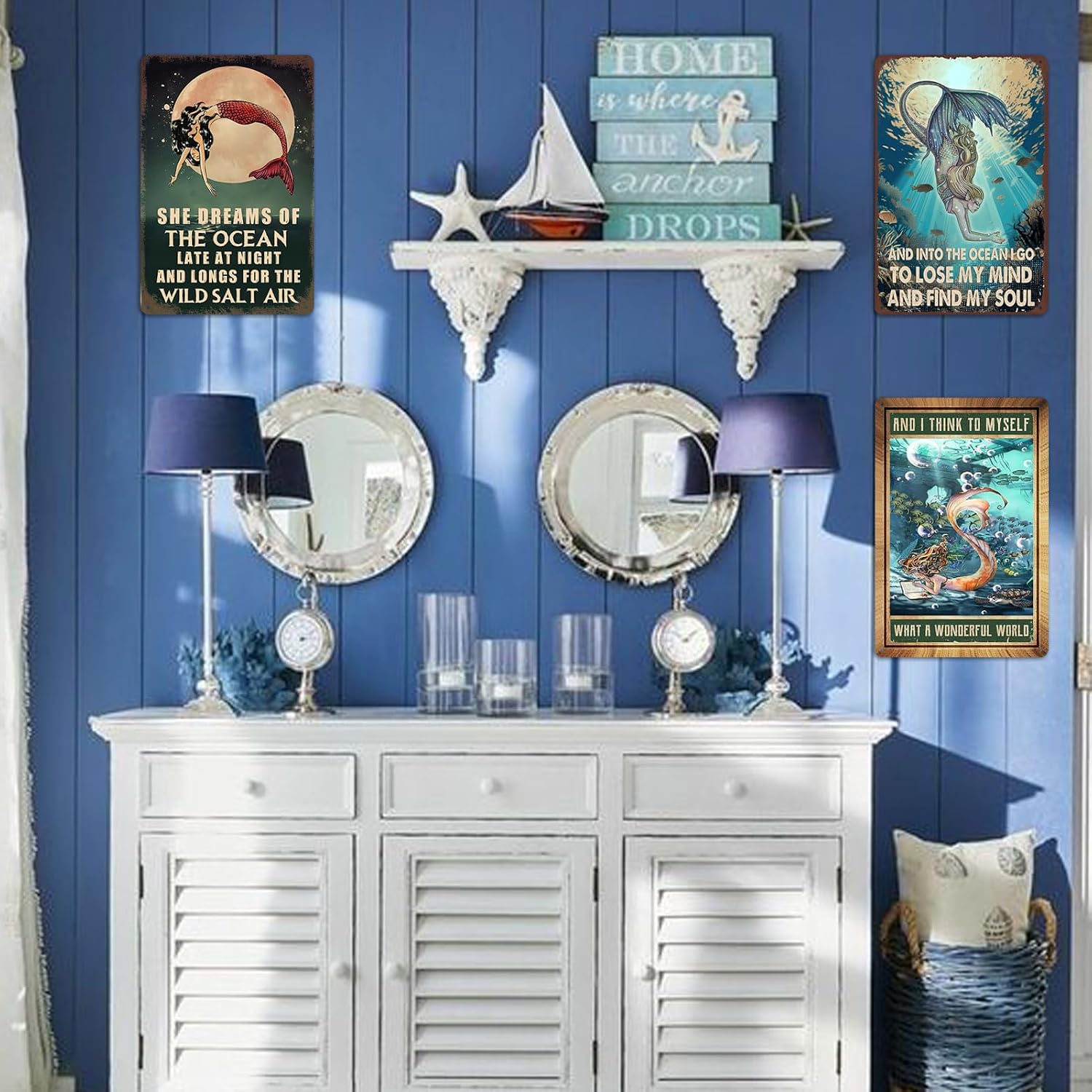 Mermaid Sign Metal Mermaid Wall Art Decor Mermaid Metal Tin Signs Mermaid Gifts For Women Adults And I Think To Myself What A Wonderful World Sign Mermaid Poster For Girls Room Decor Signs 8x12 Inch