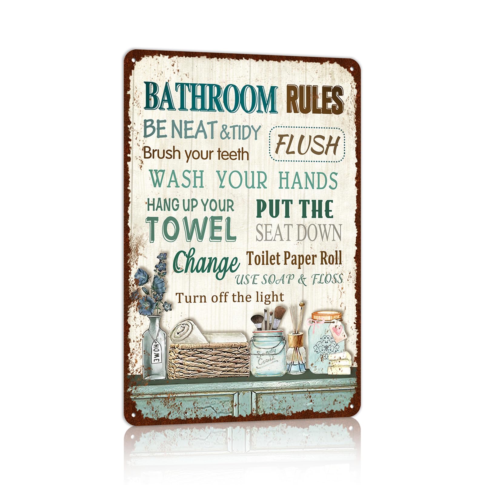 Vintage Farmhouse Bathroom Metal Tin Signs Rustic Flower Country Wall Art Decor 8X12 Inches