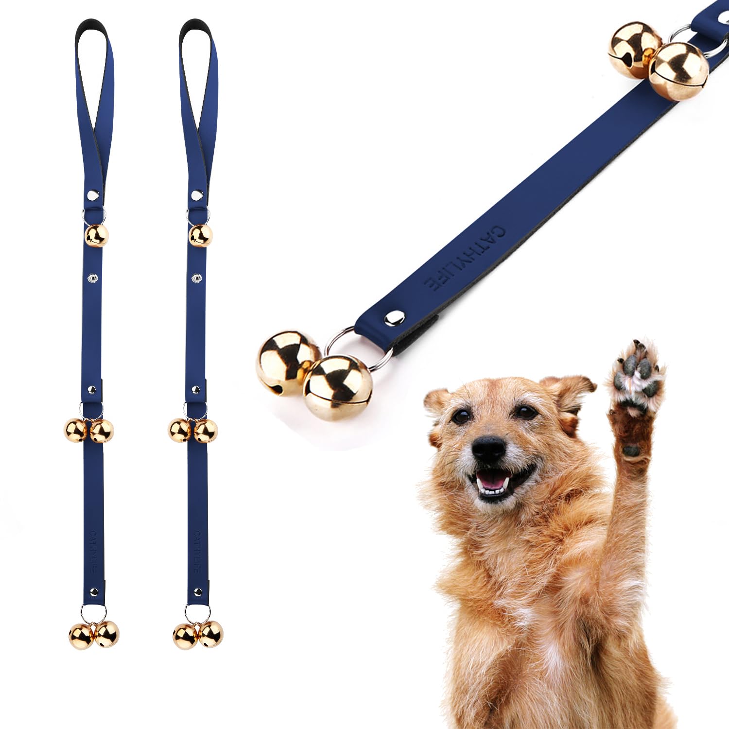 Leather Dog Doorbells for Door Knob, Adjustable Brass Potty Training Bells for Puppy to Go Outside, Easy Dog Door Bell for Potty Training