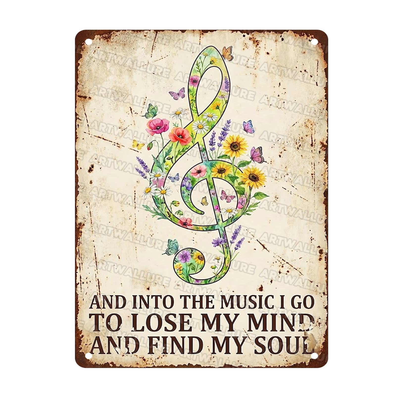 Acoustic Guitar Metal Tin Sign Nature Scenery Music Decor Vintage Wall Art Gift for Guitar Player Camping Lover 8x12Inch