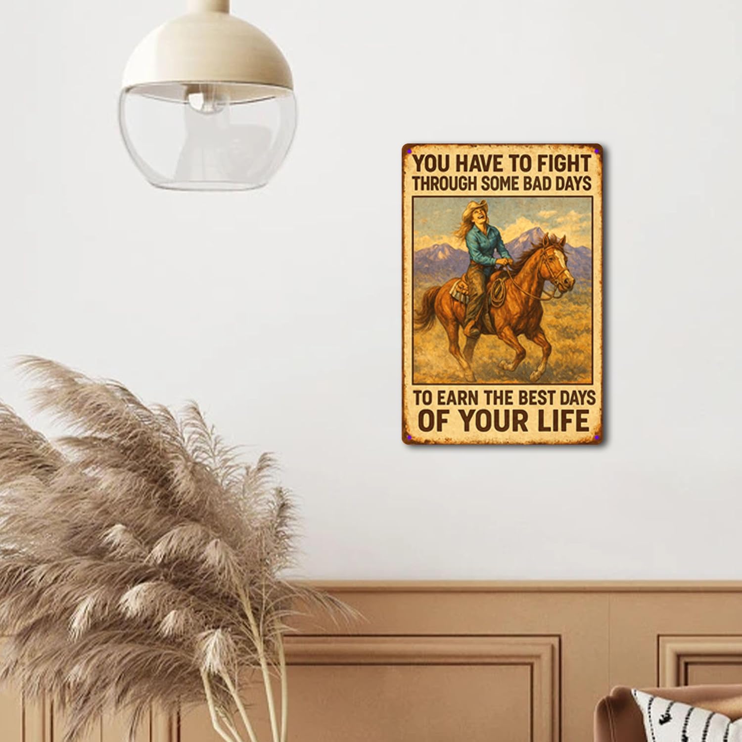 Kizbok Vintage Cowgirl Metal Tin Sign, Rustic Cowgirl Quote Metal Wall Art Prints, Farmhouse Country Life Western Horse Rider Signs Metal Sign for Bar, Garage Man Cave, Home, Southwestern Theme Decorations 8 x 12 Inch