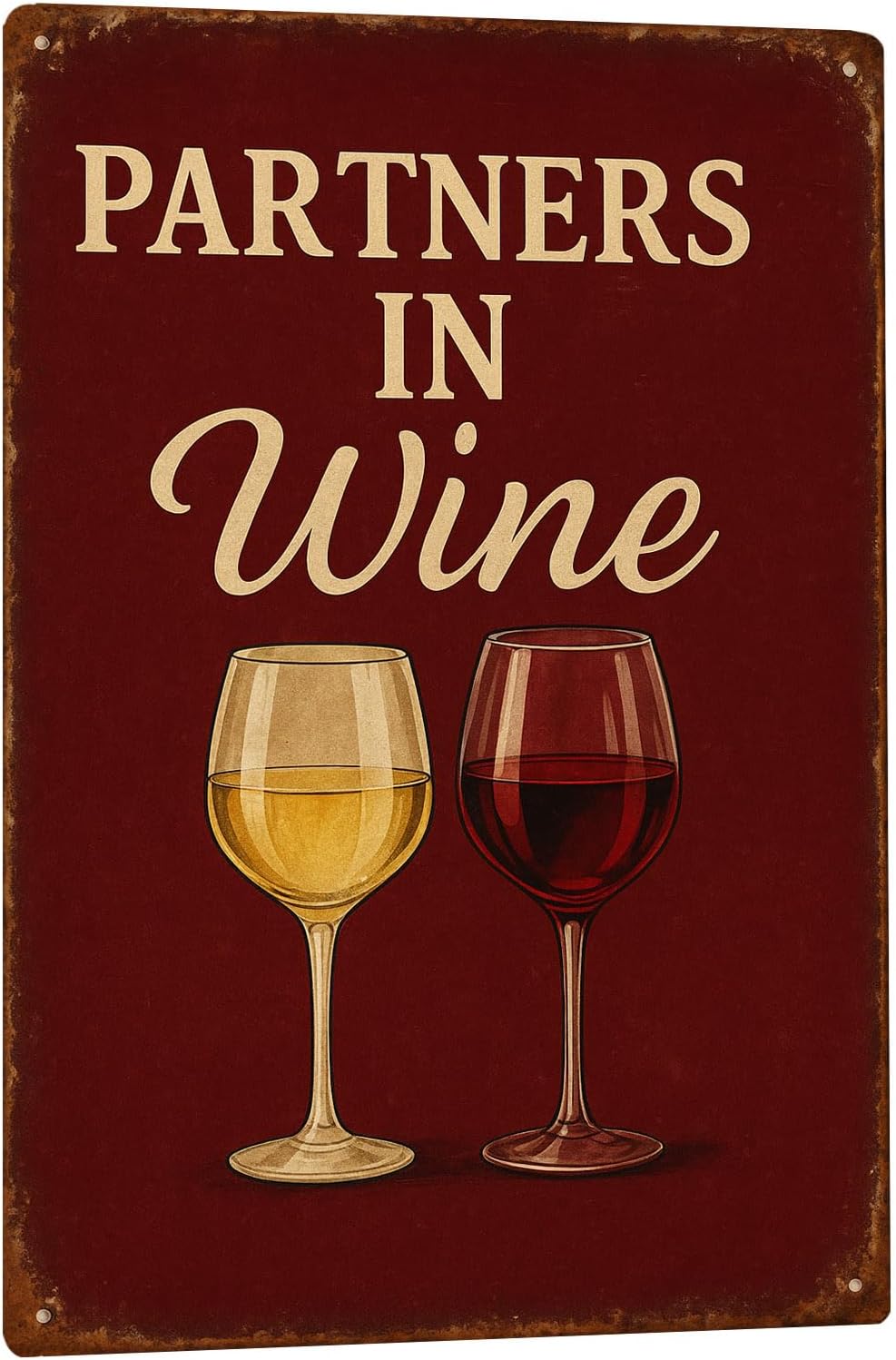 Funny Bar Signs for Home Bar Decor, Partners In Wine Sign - Man Cave Decor Retro Bar Wall Sign Vintage Metal Tin Sign for Home Kitchen Pub Decorations 8x12 Inch