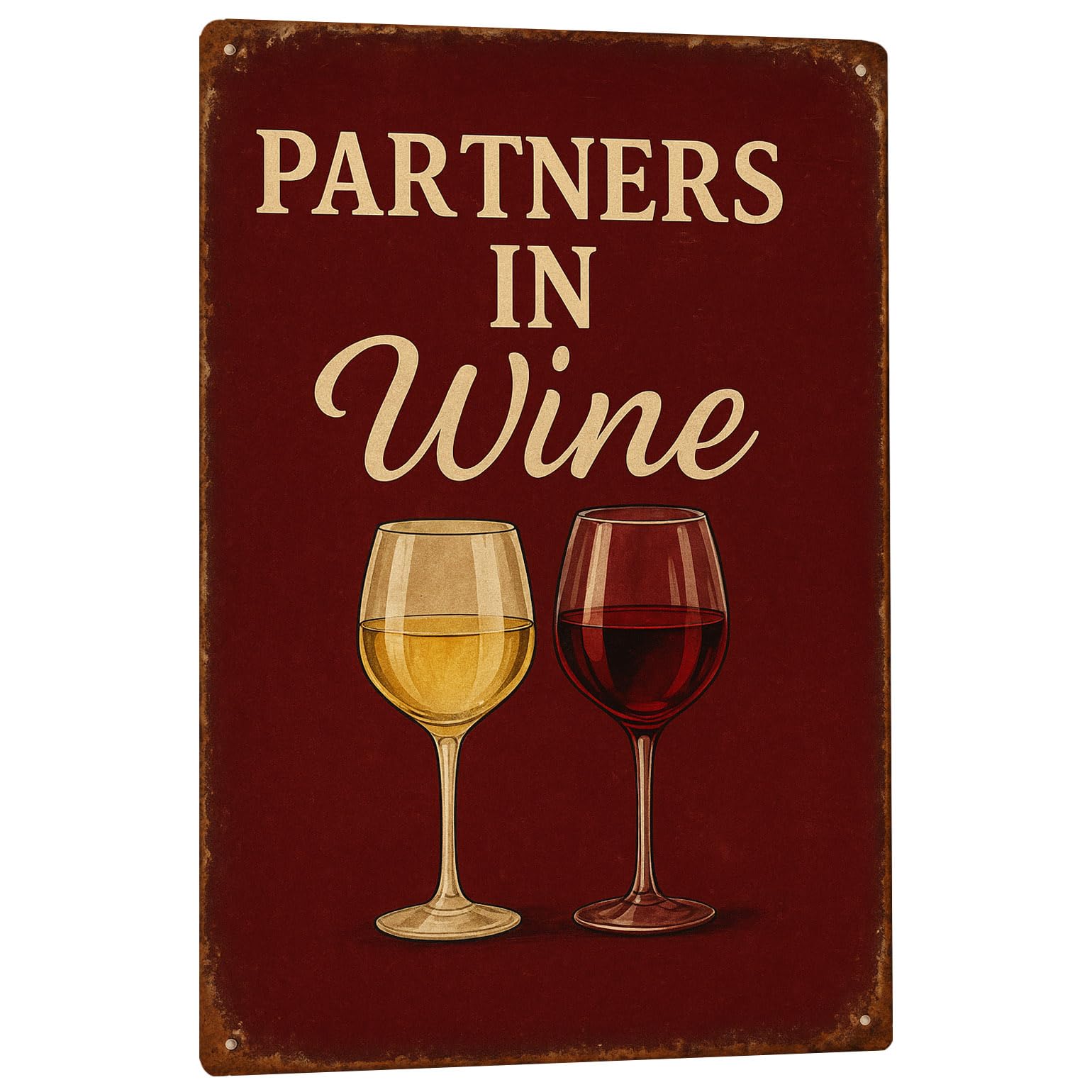 Funny Bar Signs for Home Bar Decor, Partners In Wine Sign - Man Cave Decor Retro Bar Wall Sign Vintage Metal Tin Sign for Home Kitchen Pub Decorations 8x12 Inch