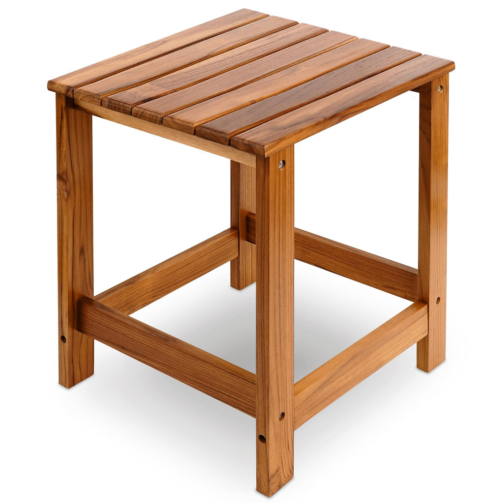 Utoplike Teak Side Table Outdoor, Patio End Table Double Layer, Wooden Coffee Accent Tables for Backyard, Garden, Bed, Living Room, Couch, Two-Tier