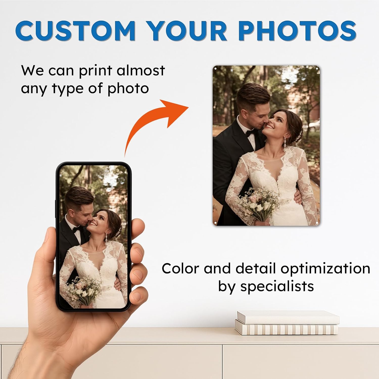 Custom Metal Tin Sign with Your Own Photo, Text, Logo, Rustproof Personalized Wall Art for Home, Office, Wedding, Christmas, Birthdays, 8x12 Inch