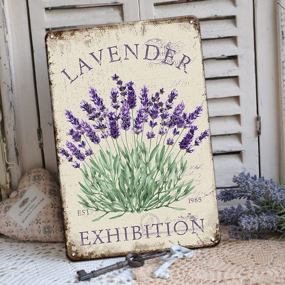 YOYI ART Lavender Decor Tin Sign - French Country Vintage Shabby Chic Signs for Room, Bathroom, Garden, Yard Wall Decor Art Accessories, Gifts for Women and Flower Lover, 8 x 12 inch