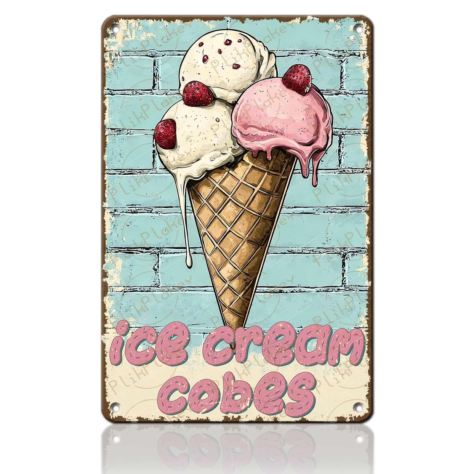 Vintage Metal Tin Sign Ice Cream Retro Sweet Food Diner Wall Decor Kitchen Cafe Bar Club Home Kids Room Living Room Dessert Store Hotel Poster 12x8 Inch
