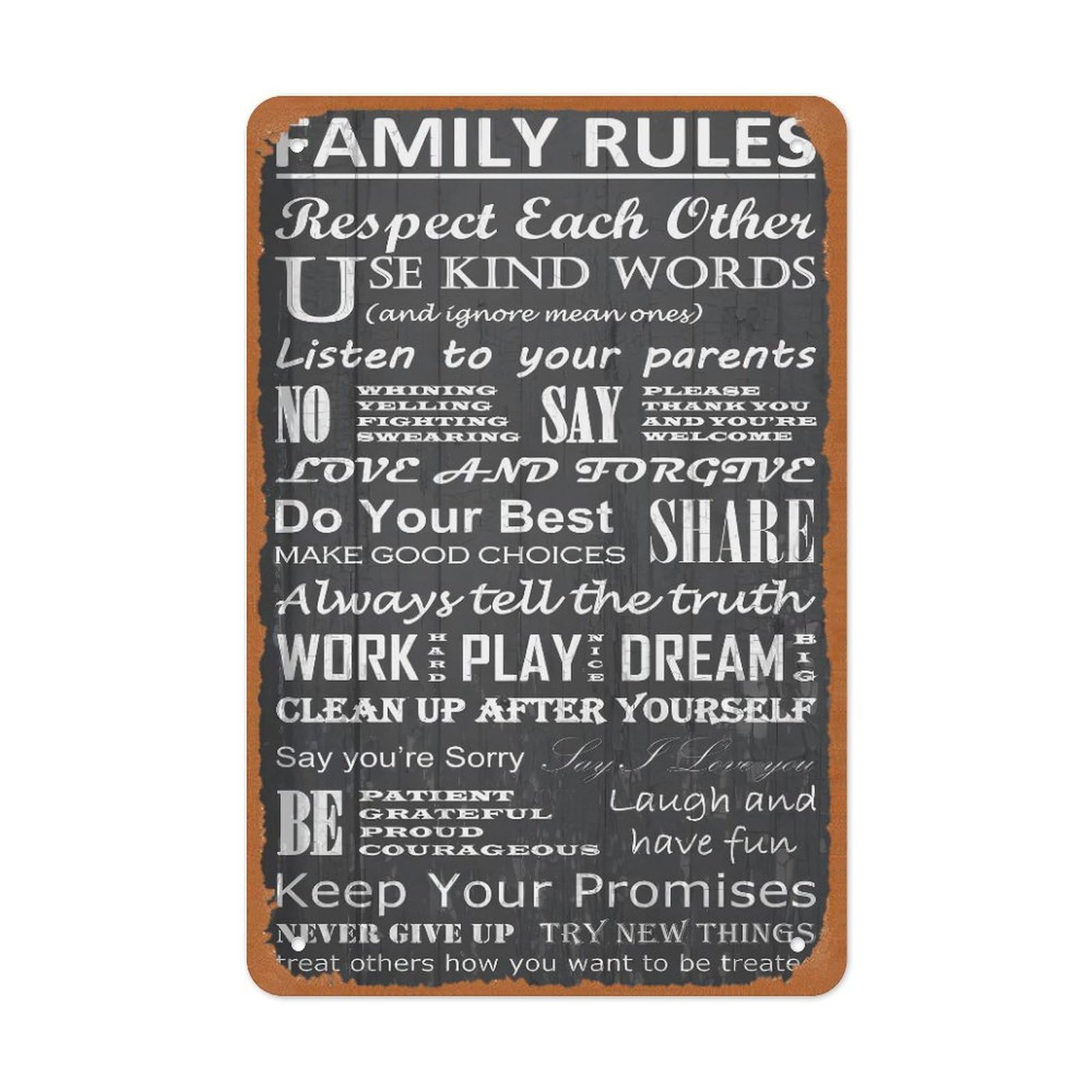 House Rules Metal Tin Sign – Black & White Family Rules Typography Poster, Chalkboard Farmhouse Rustic Wall Art for Entryway Kitchen Living Room, Vintage Home Decor 12x8 Inch