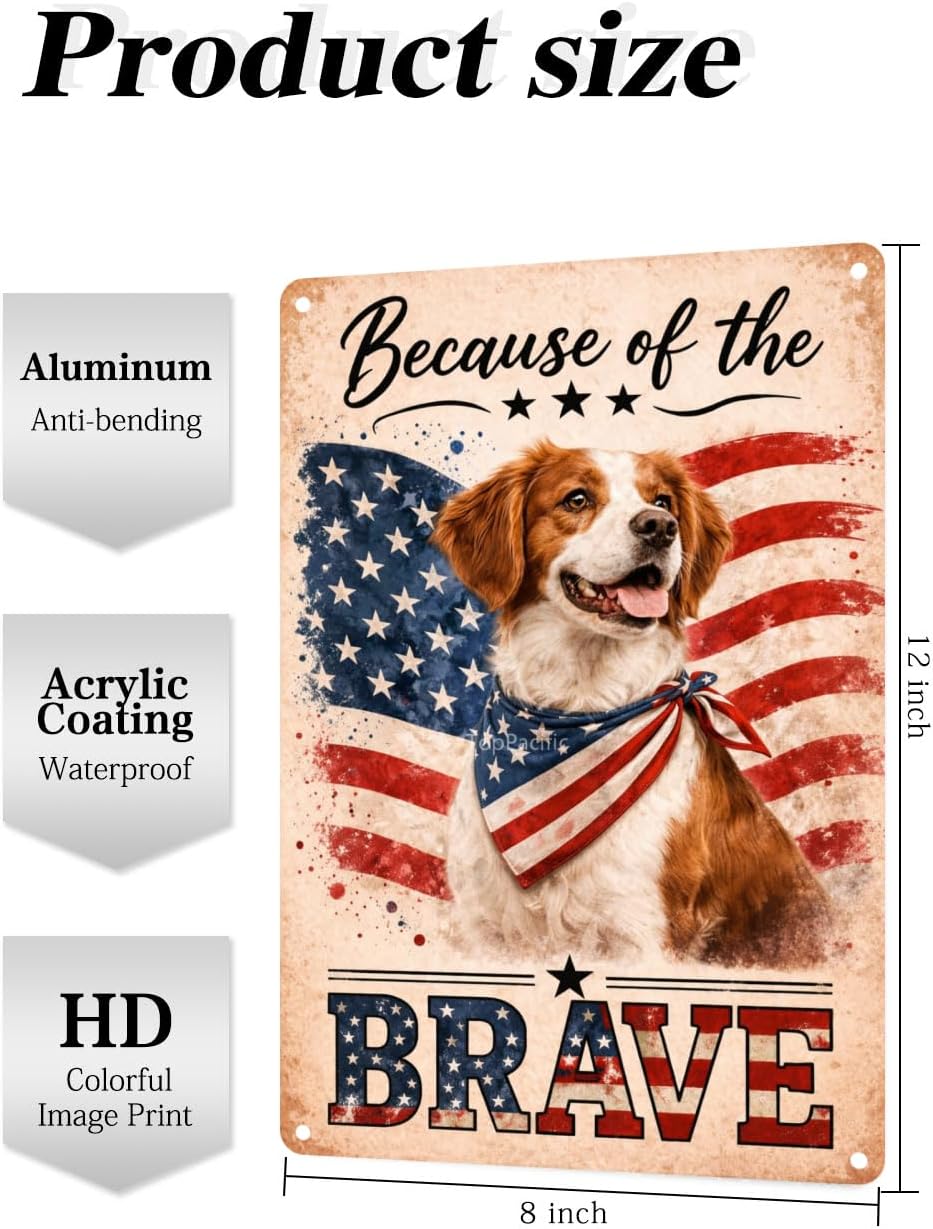 Patriotic Brittany-Spaniel Funny Tin Sign 12x8 Inch Vintage Metal Wall 4th of July Independence Day Art Retro Humor for Bathroom Kitchen Bedroom Room Home Gift Decoration(58978)