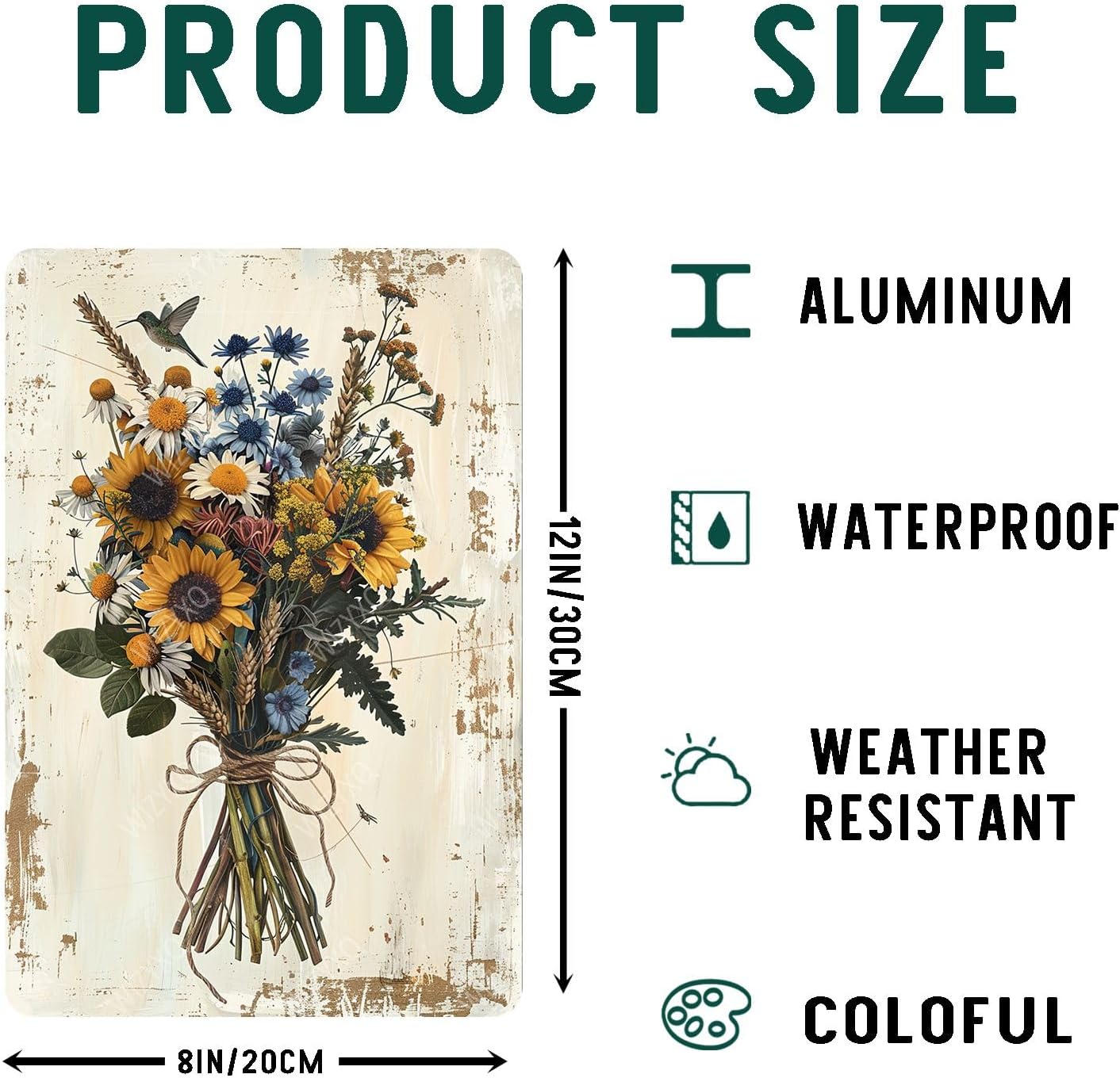 Flowers Metal Signs Vintage A Bouquet of Wild Flowers Tin Sign Retro Wall Decor for Living Room Bedroom Greenhouse Garden Yard Shop Bar 8×12 Inches