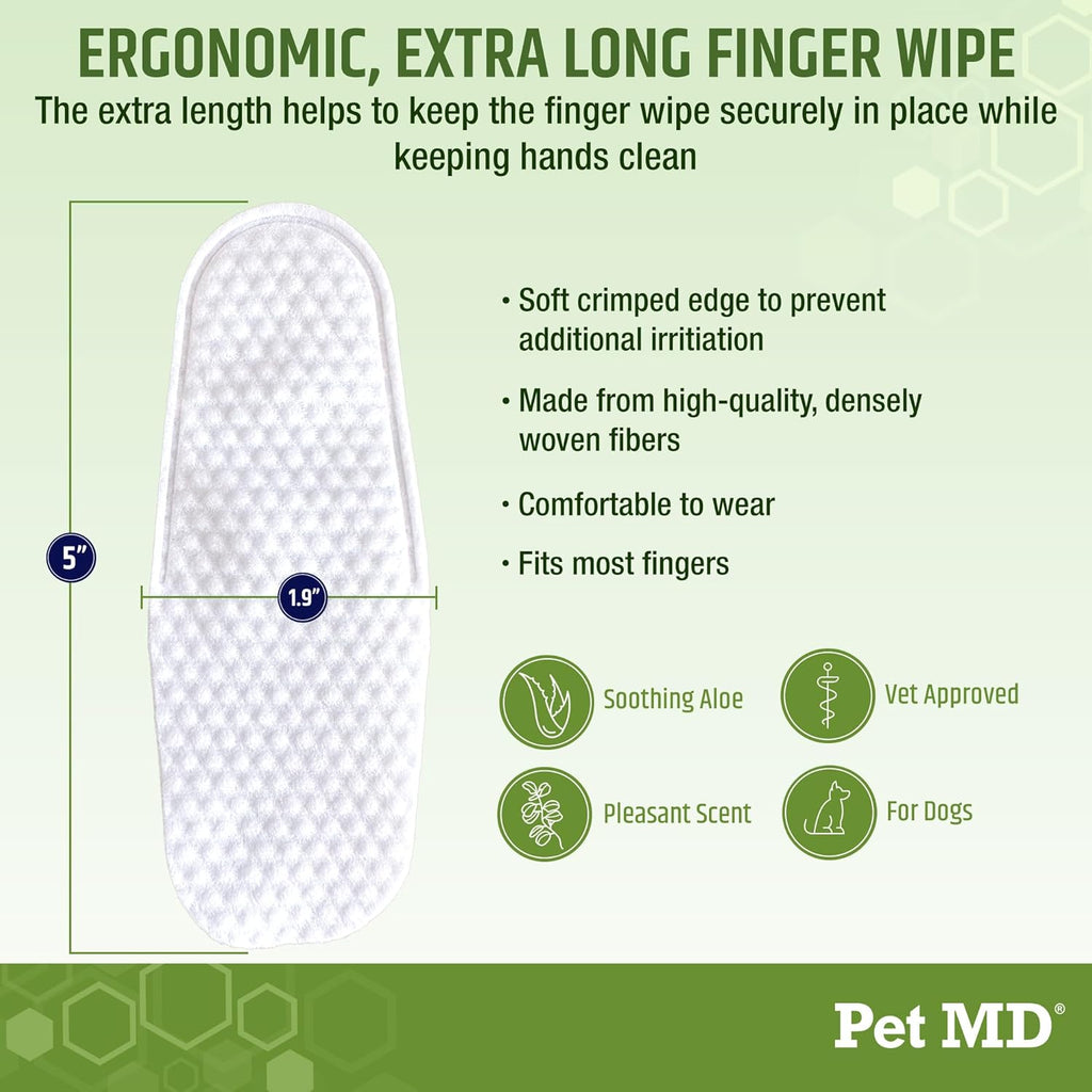 Pet MD Dog Ear Cleaning Wipes - with Eucalyptus & Aloe Vera for Dogs - 50ct | Extra-Coverage and Large Design - Alcohol-Free Pet Ear Cleaning Finger Wipes to Remove Dirt, Debris, and Wax