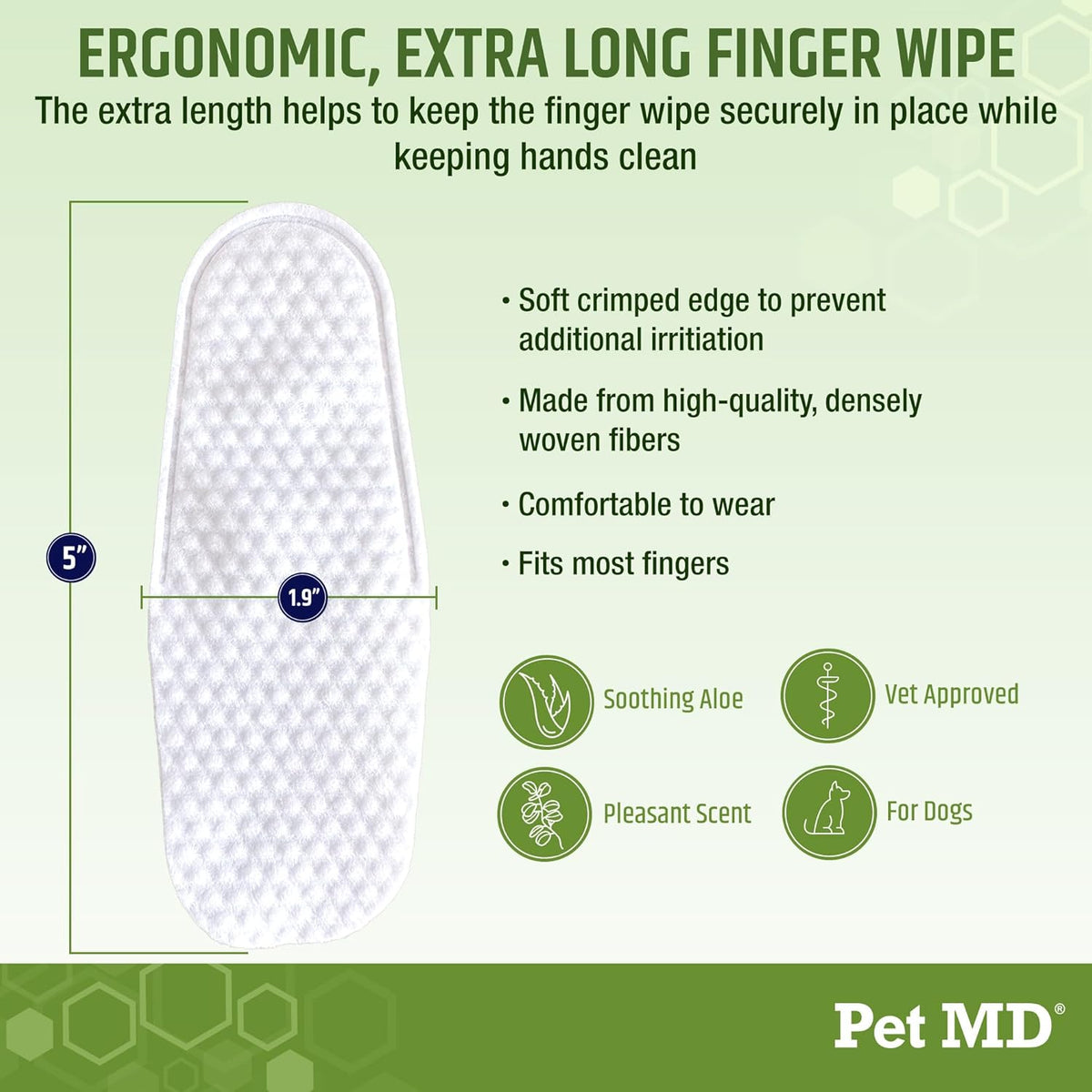Pet MD Dog Ear Cleaning Wipes - with Eucalyptus & Aloe Vera for Dogs - 50ct | Extra-Coverage and Large Design - Alcohol-Free Pet Ear Cleaning Finger Wipes to Remove Dirt, Debris, and Wax