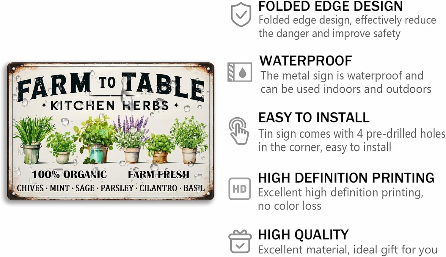 Generic Kitchen Herbs Metal Sign Farm To Table Tin Sign Vintage Wall Art Decor For Kitchen Garden Farmhouse 8x12 Inch