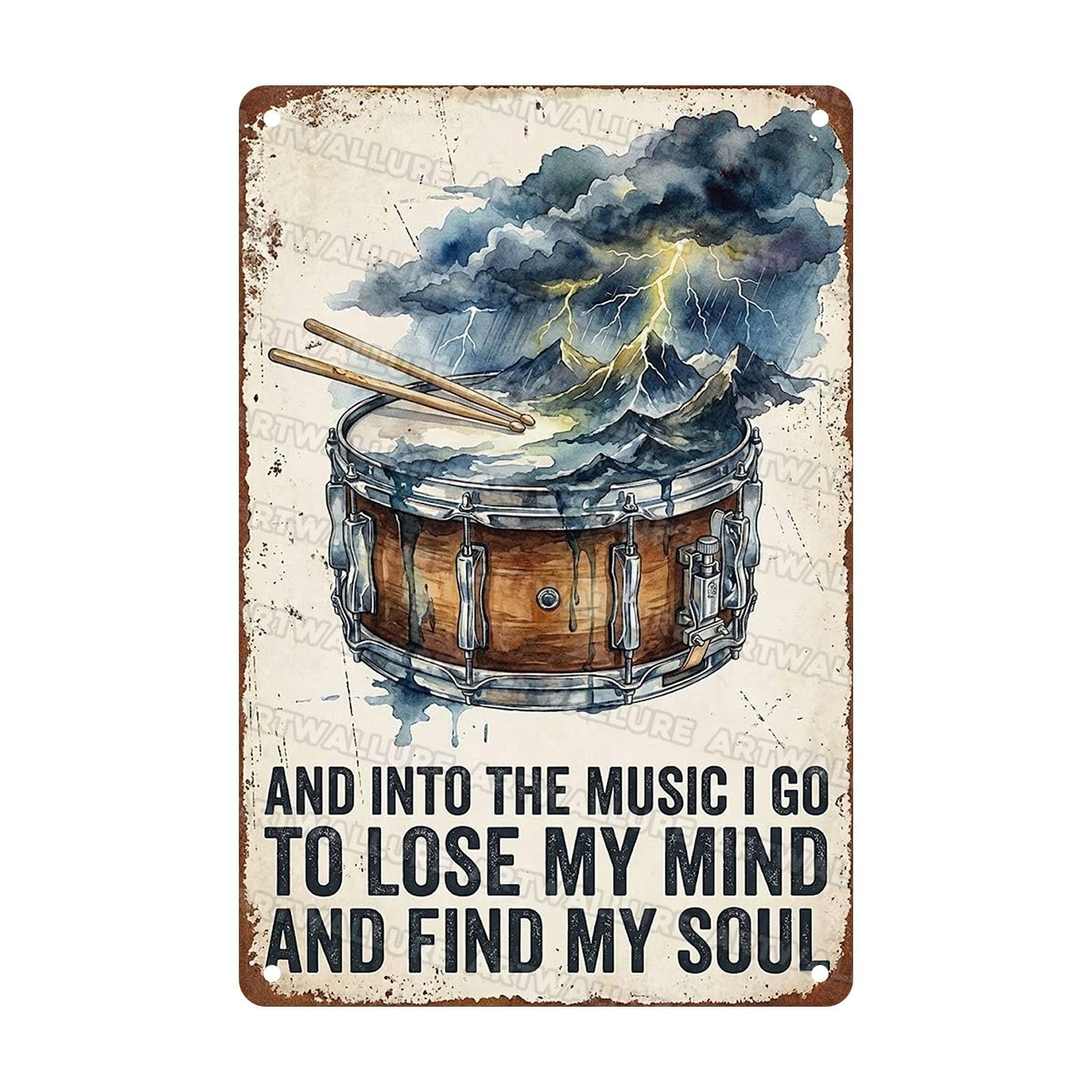 Acoustic Guitar Metal Tin Sign Nature Scenery Music Decor Vintage Wall Art Gift for Guitar Player Camping Lover 8x12Inch