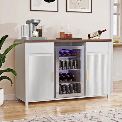 GDLF Large Coffee Bar Cabinet with Fridge Space, Mini Fridge Cabinet with Wine Storage, Buffet Sideboard Table for Home, Fluted Modern Design,53.2" L
